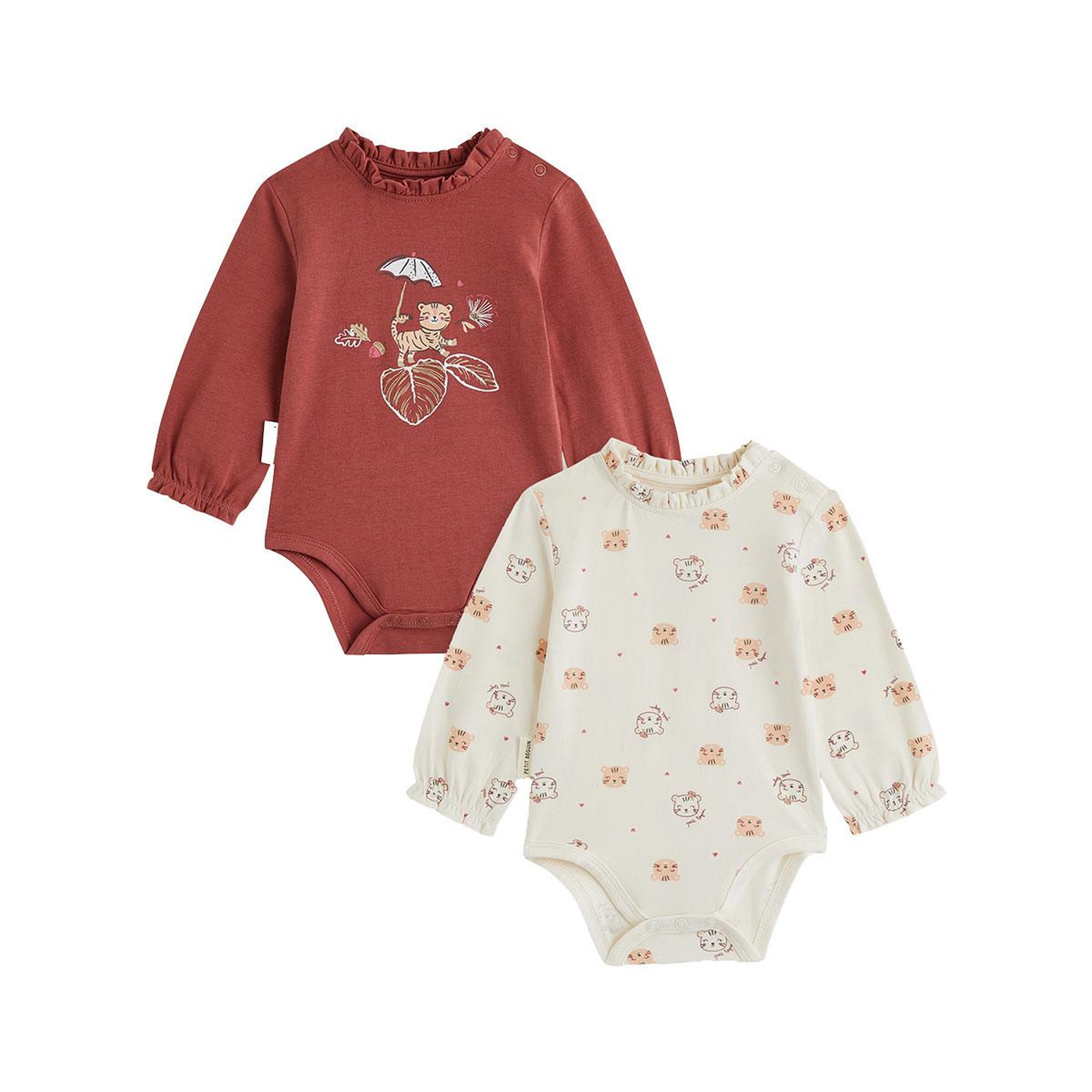 Voir la diapositive 1 : PETIT BEGUIN Lot de 2 bodies bébé manches longues léa