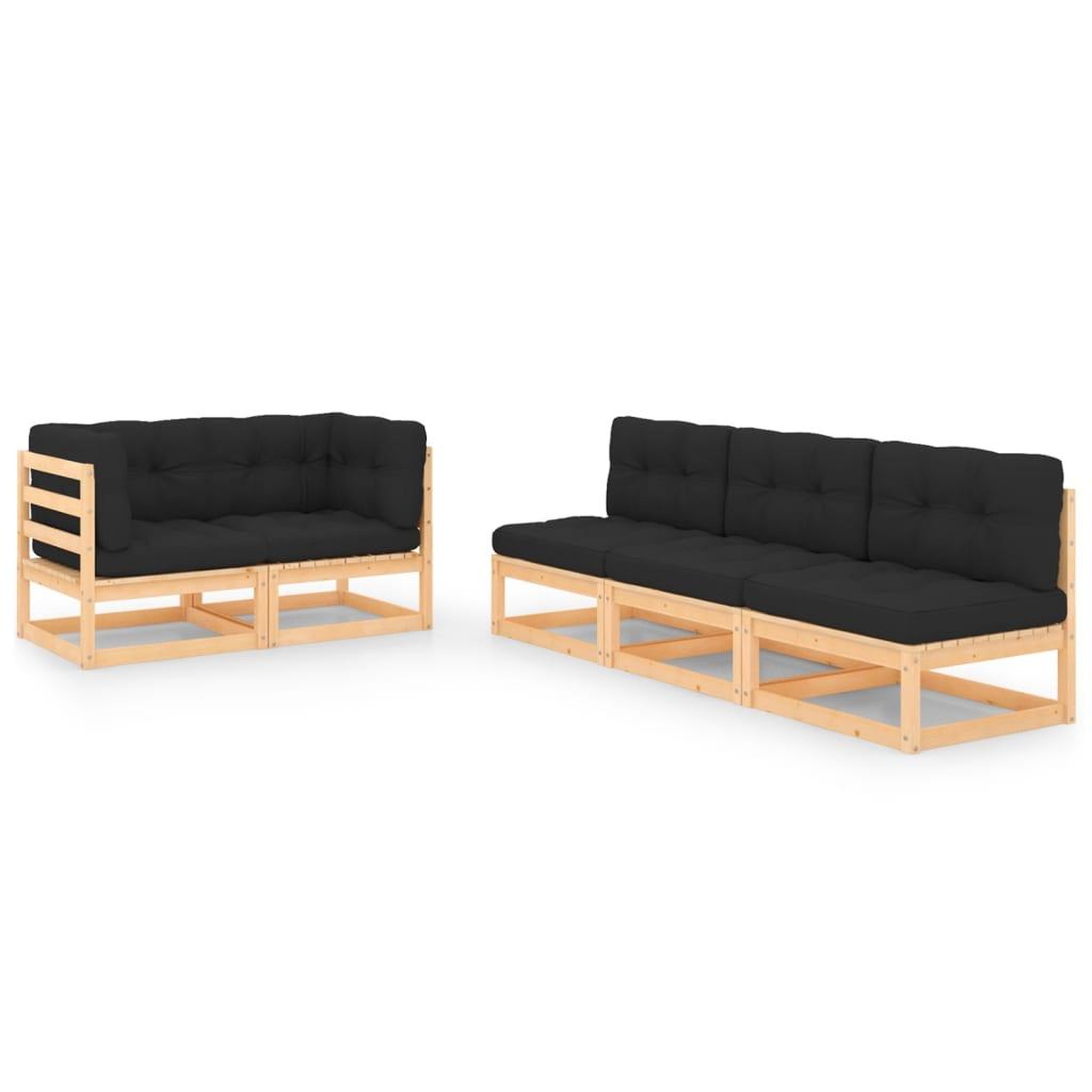 Voir la diapositive 1 : VIDAXL Salon de jardin 5 pcs avec coussins Bois de pin massif