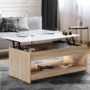 Voir la diapositive 2 : ID MARKET Table basse plateau relevable rectangulaire SOA bois imitation hêtre plateau blanc