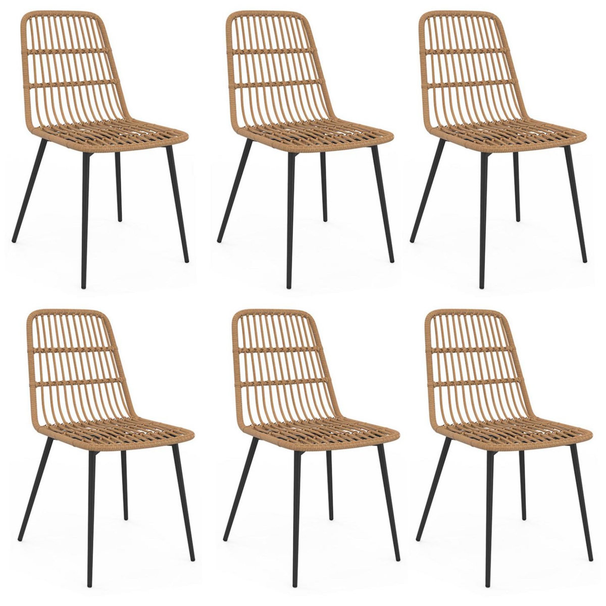 ID MARKET Salon de jardin SUMMER table 150 cm plateau verre trempé et 6 chaises rotin