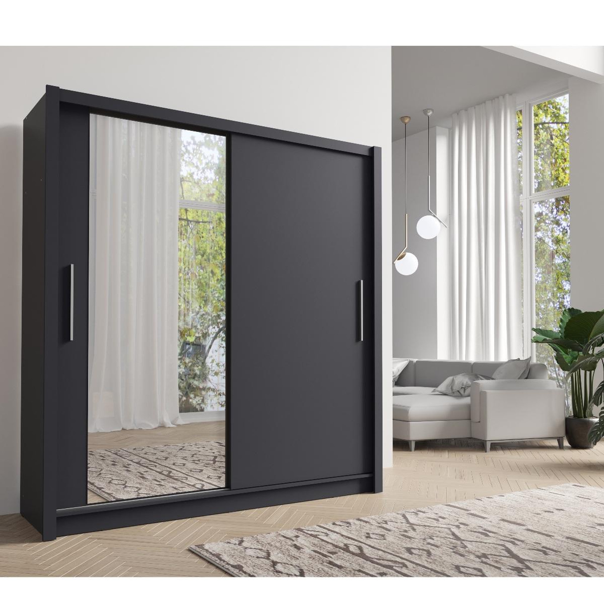 Voir la diapositive 2 : JLC KREATION Armoire moderne grise 2 portes coulissantes 205cm ulric