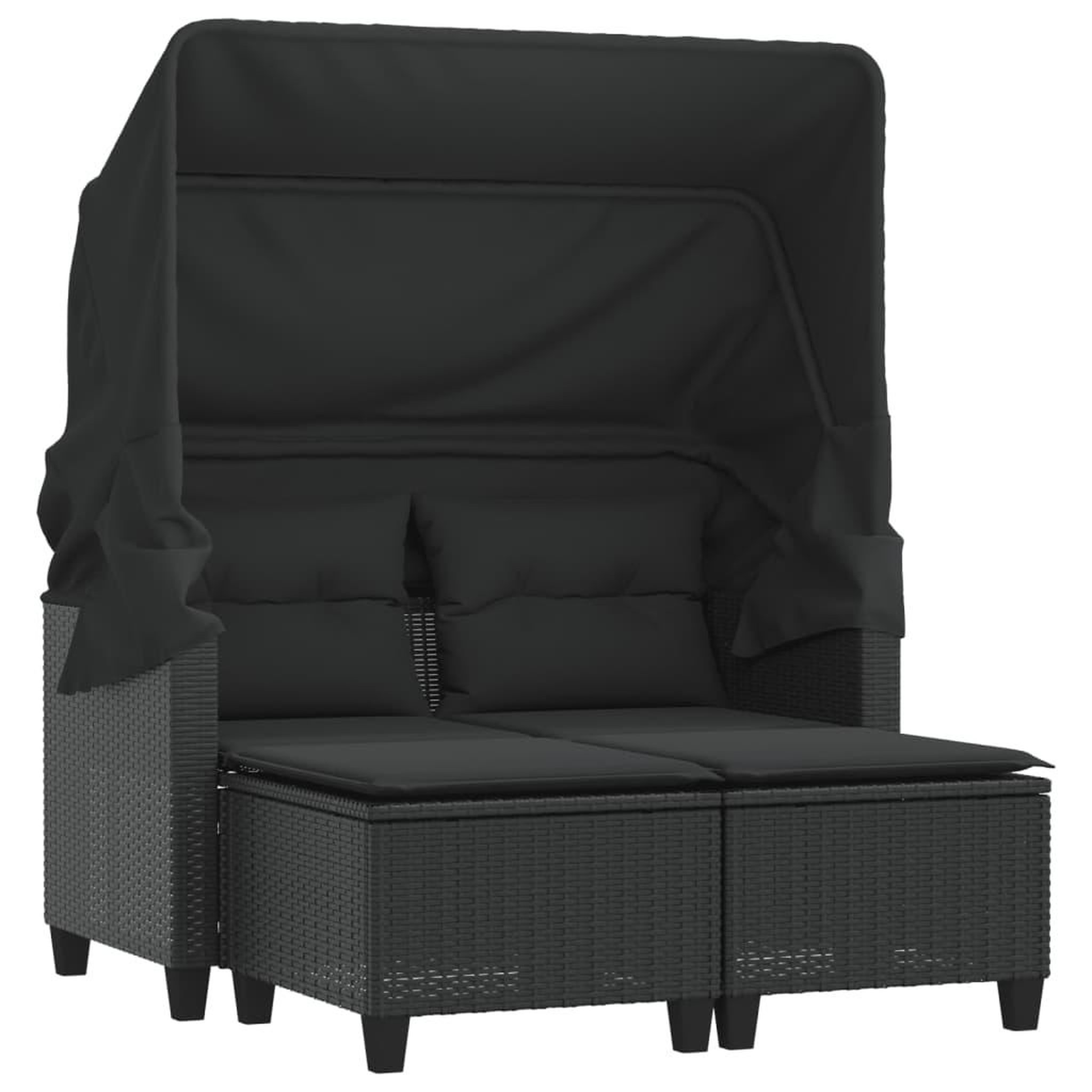 Voir la diapositive 2 : VIDAXL Canape de jardin 2 places avec auvent et tabourets noir rotin