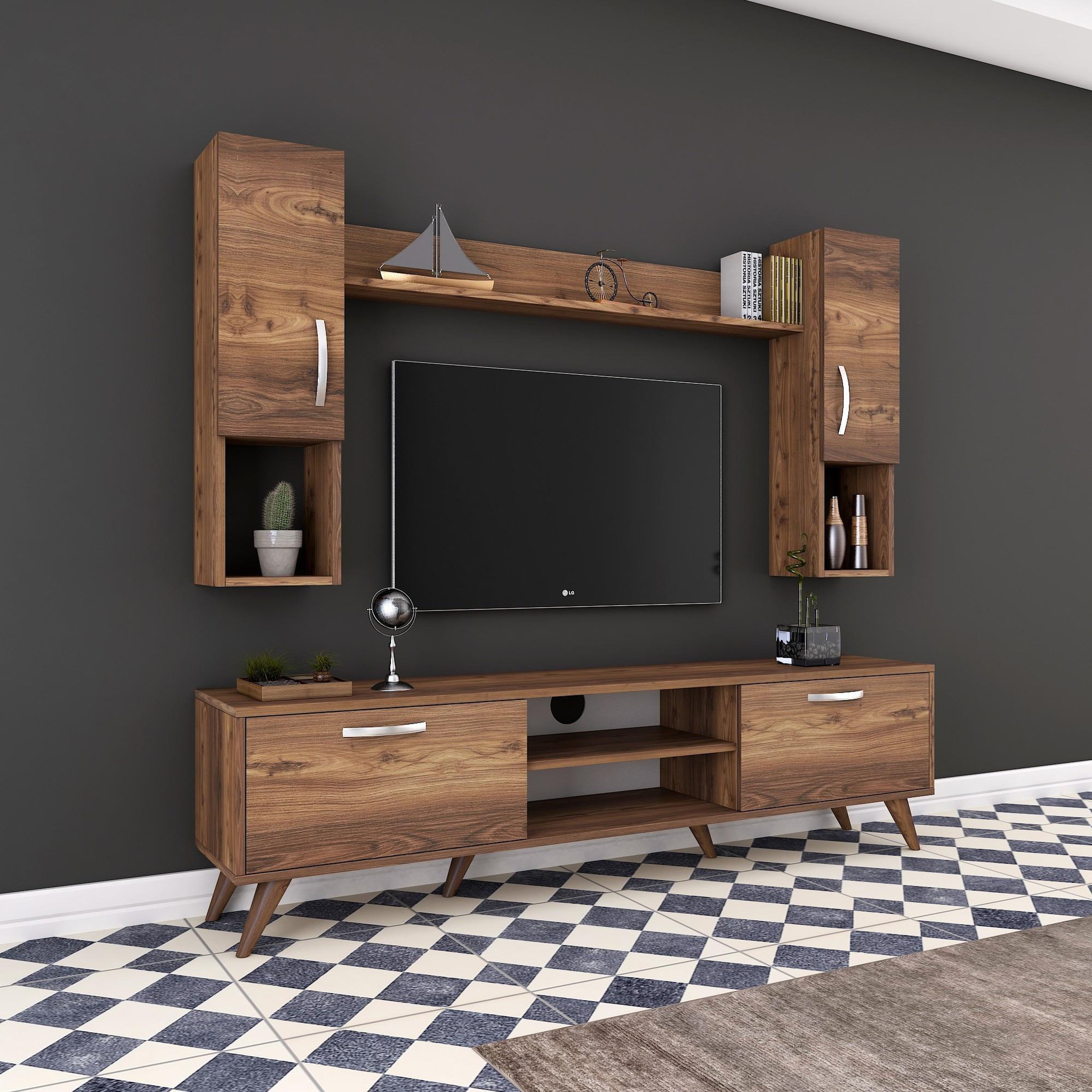 Voir la diapositive 3 : Habitat et Jardin Ensemble meuble tv en bois  mezalun  - 180 x 35 x 48 cm - marron