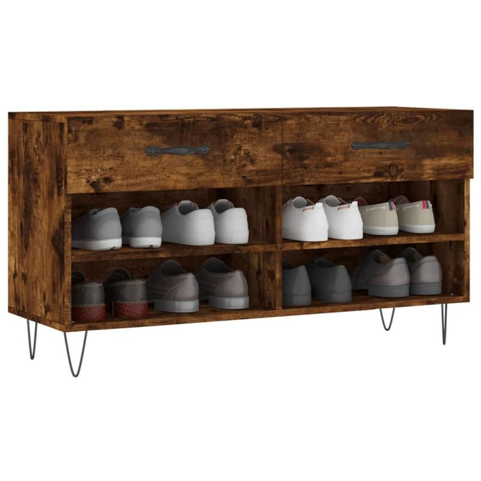 Voir la diapositive 3 : VIDAXL Banc à chaussures chêne fumé 102x35x55 cm bois d ingénierie