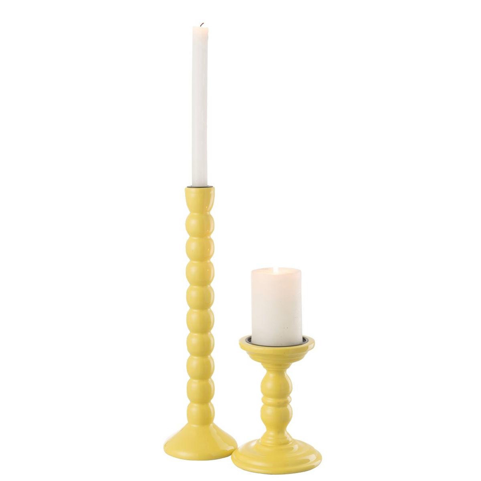 Voir la diapositive 4 : J-LINE Bougeoir haltère en bois  waldo  17cm jaune