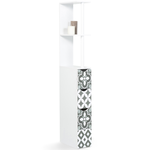ID MARKET Meuble WC étagère bois WILLY 3 portes blanc et motif carreaux de ciment gris