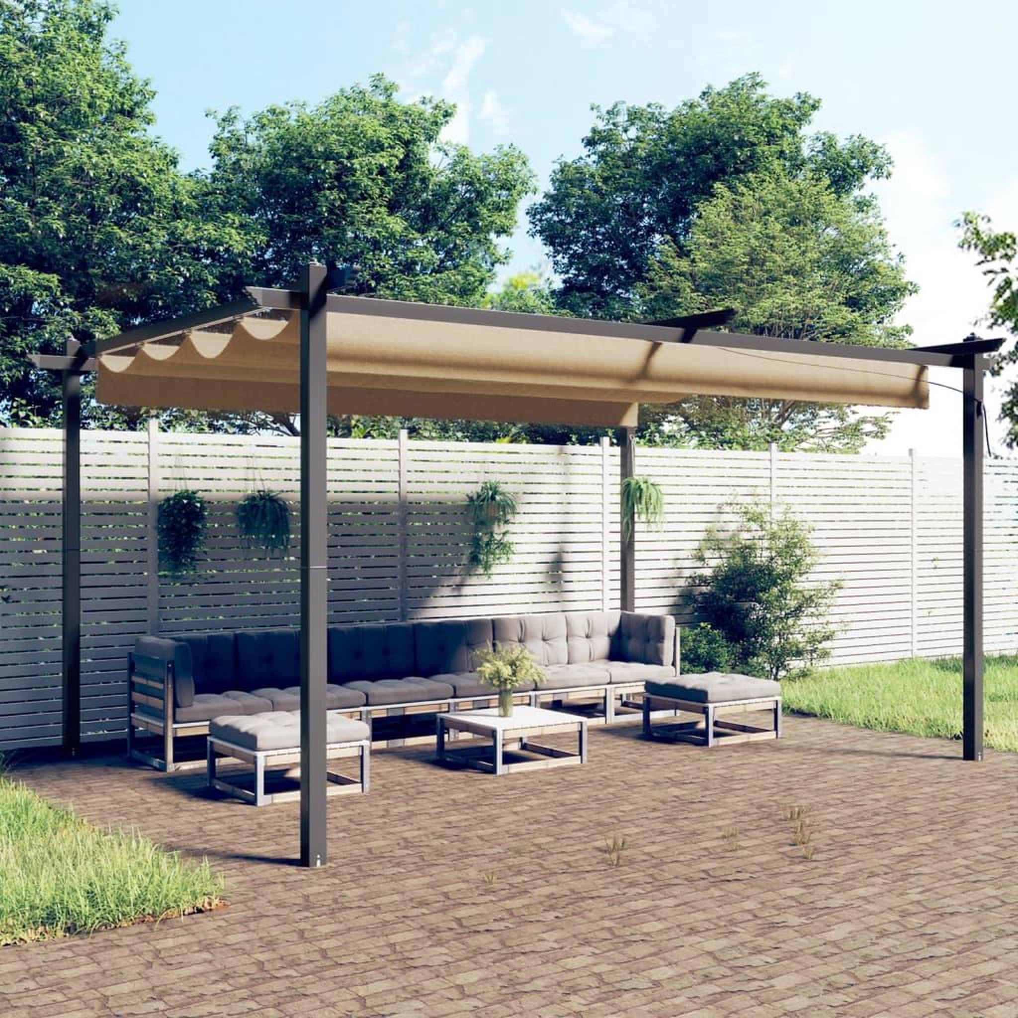 Voir la diapositive 1 : VIDAXL Tonnelle de jardin avec toit retractable 4x3 m Taupe