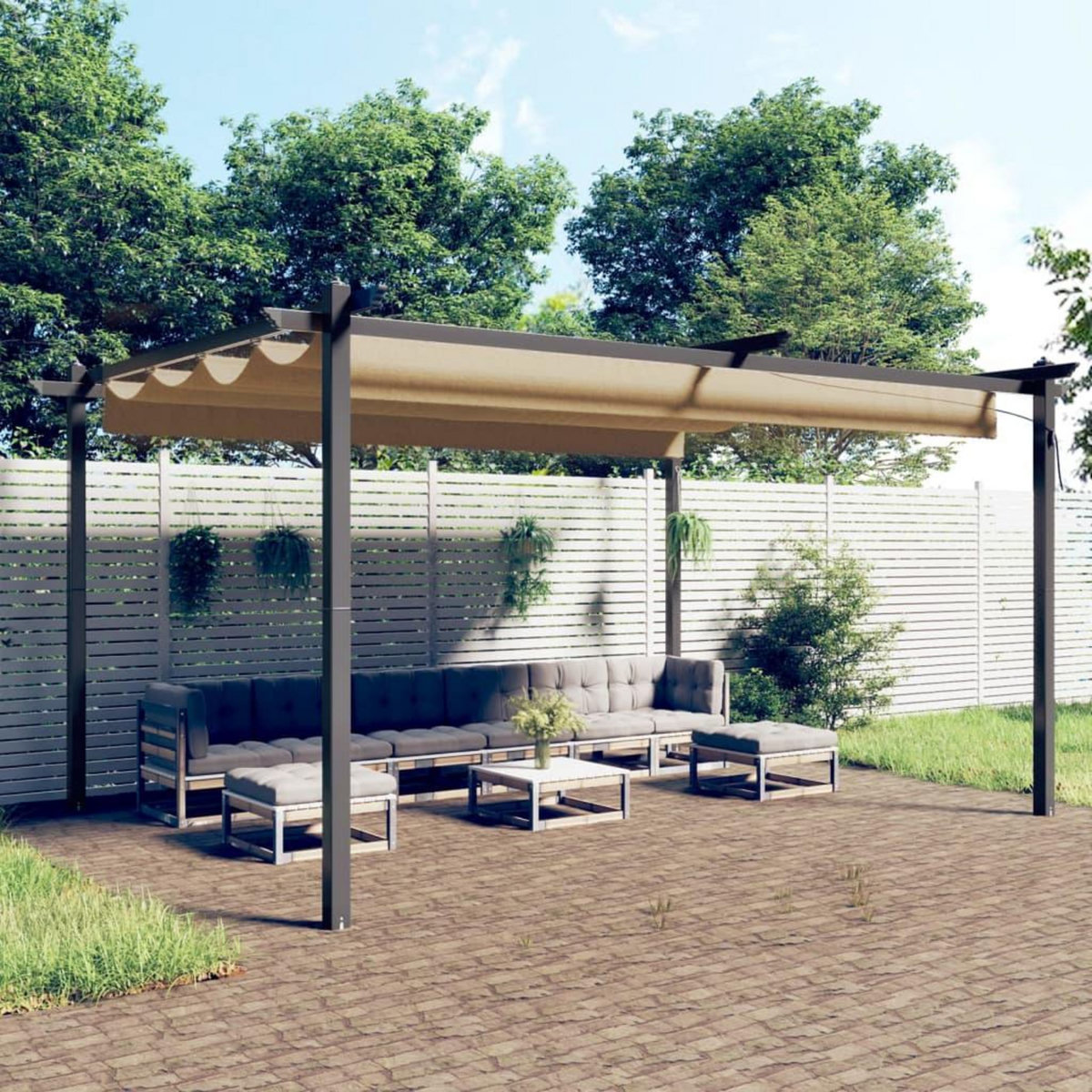 VIDAXL Tonnelle de jardin avec toit retractable 4x3 m Taupe