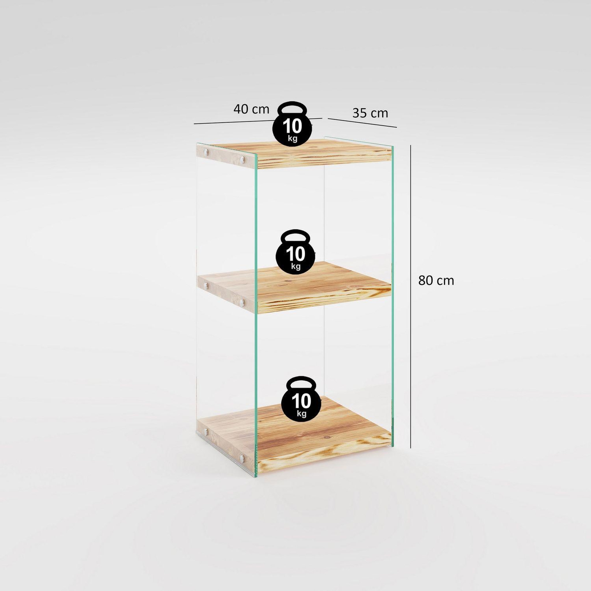 Voir la diapositive 3 : TOILINUX Etagère 3 niveaux en verre et bois clair niagara - beige