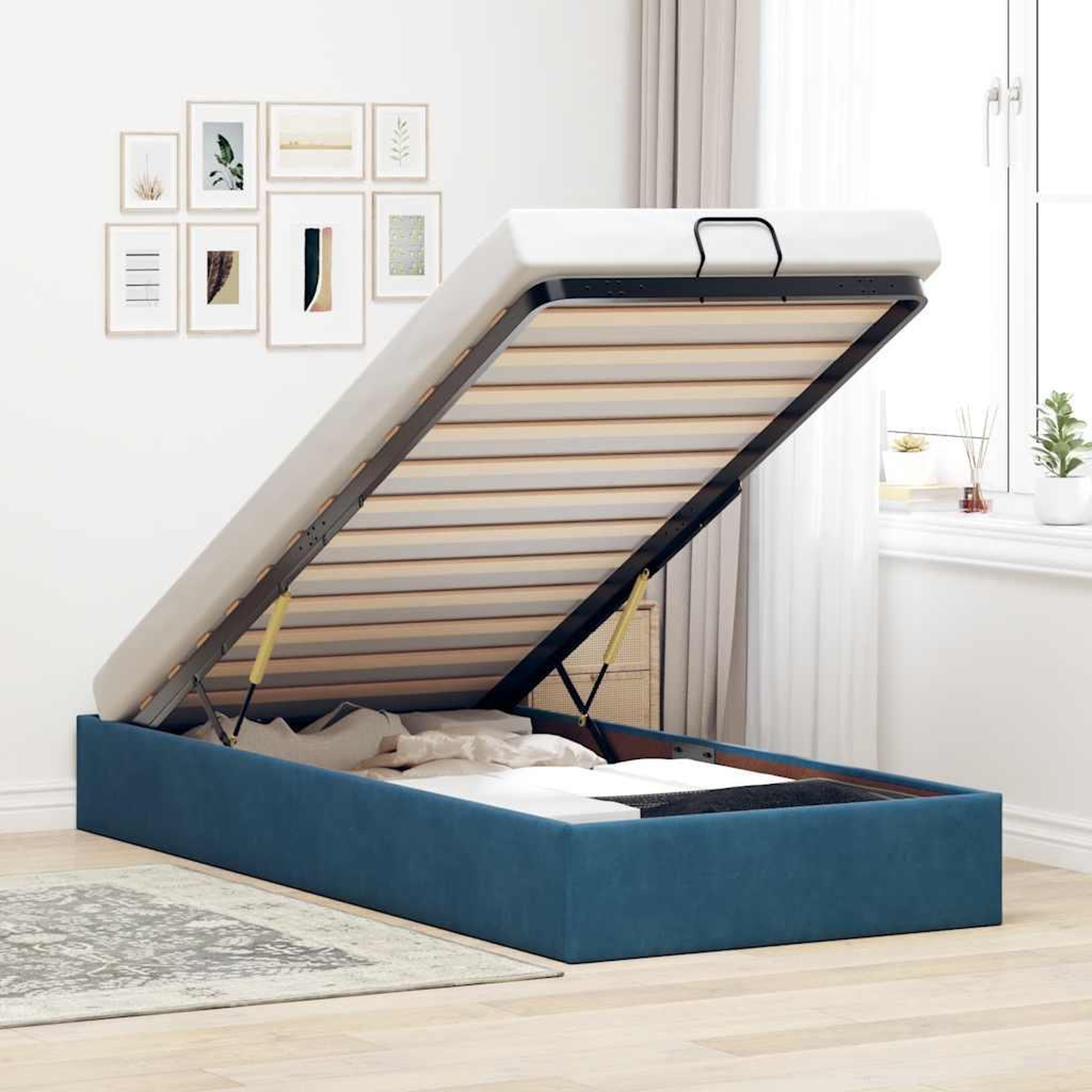 VIDAXL Cadre de lit ottoman sans matelas bleu fonce 100x200 cm velours