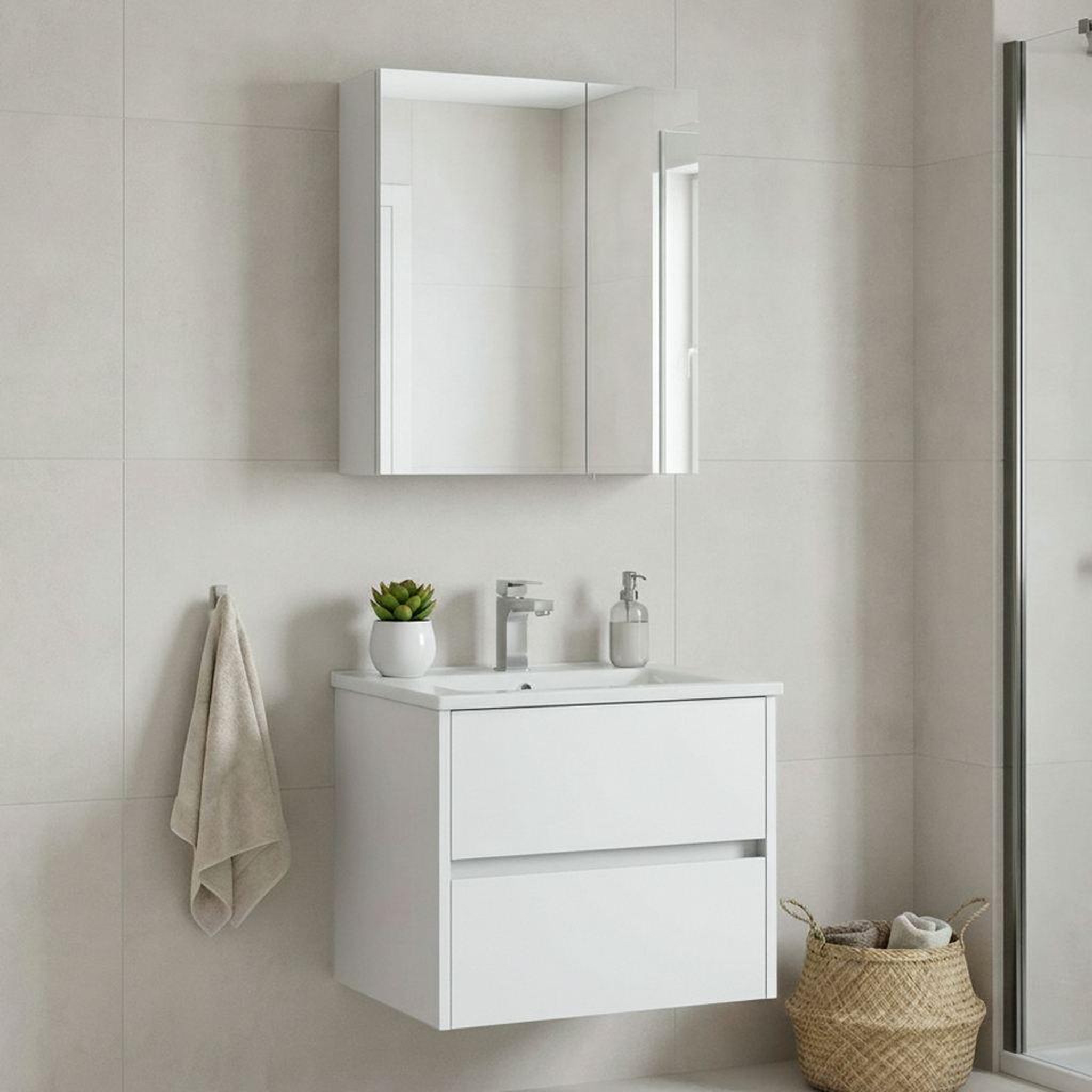 Voir la diapositive 2 : Habitat et Jardin Meuble avec simple vasque et miroir  Side 65 v2  - 65 x 45 x 52 cm - Matte White