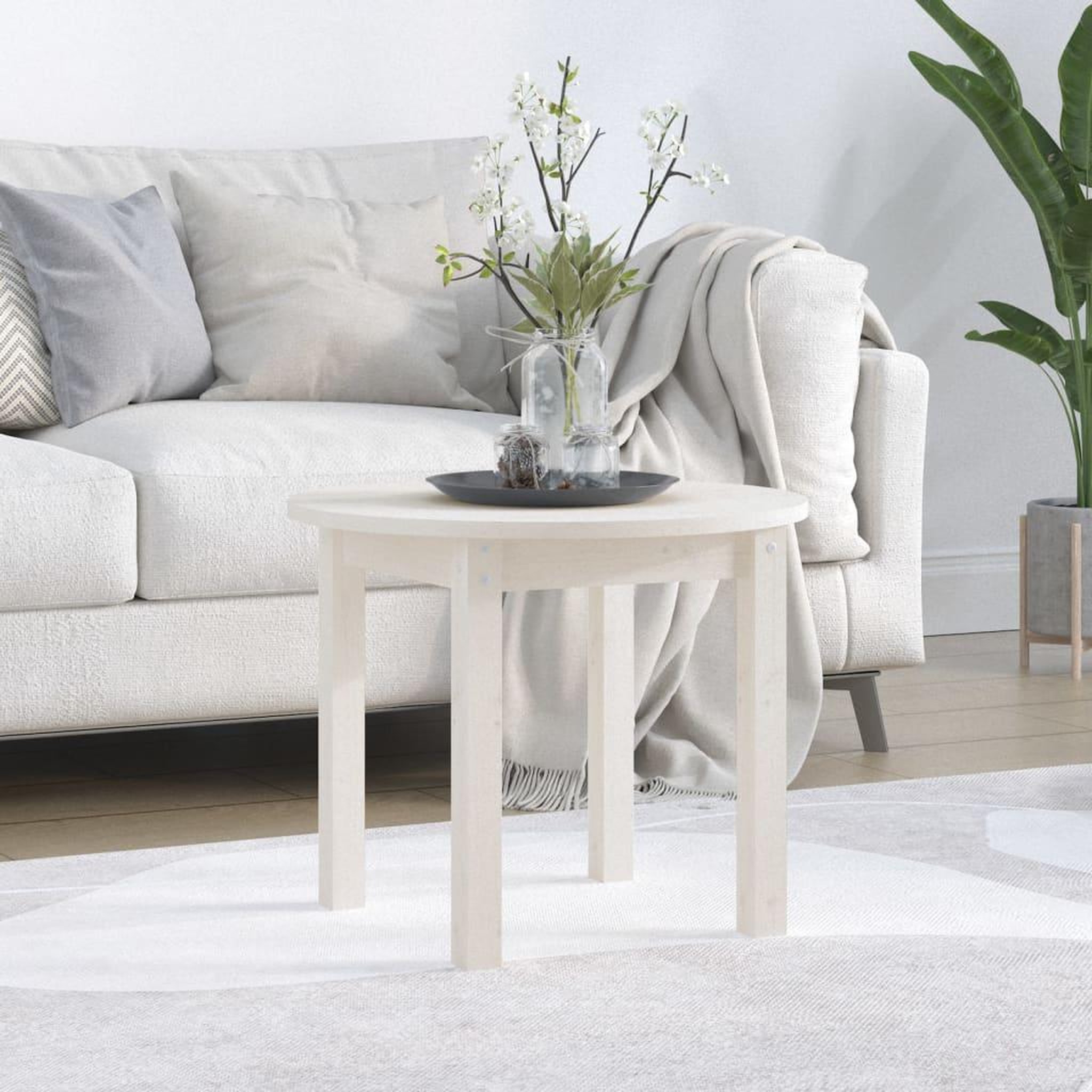 Voir la diapositive 1 : VIDAXL Table basse Blanc Ø 55x45 cm Bois massif de pin