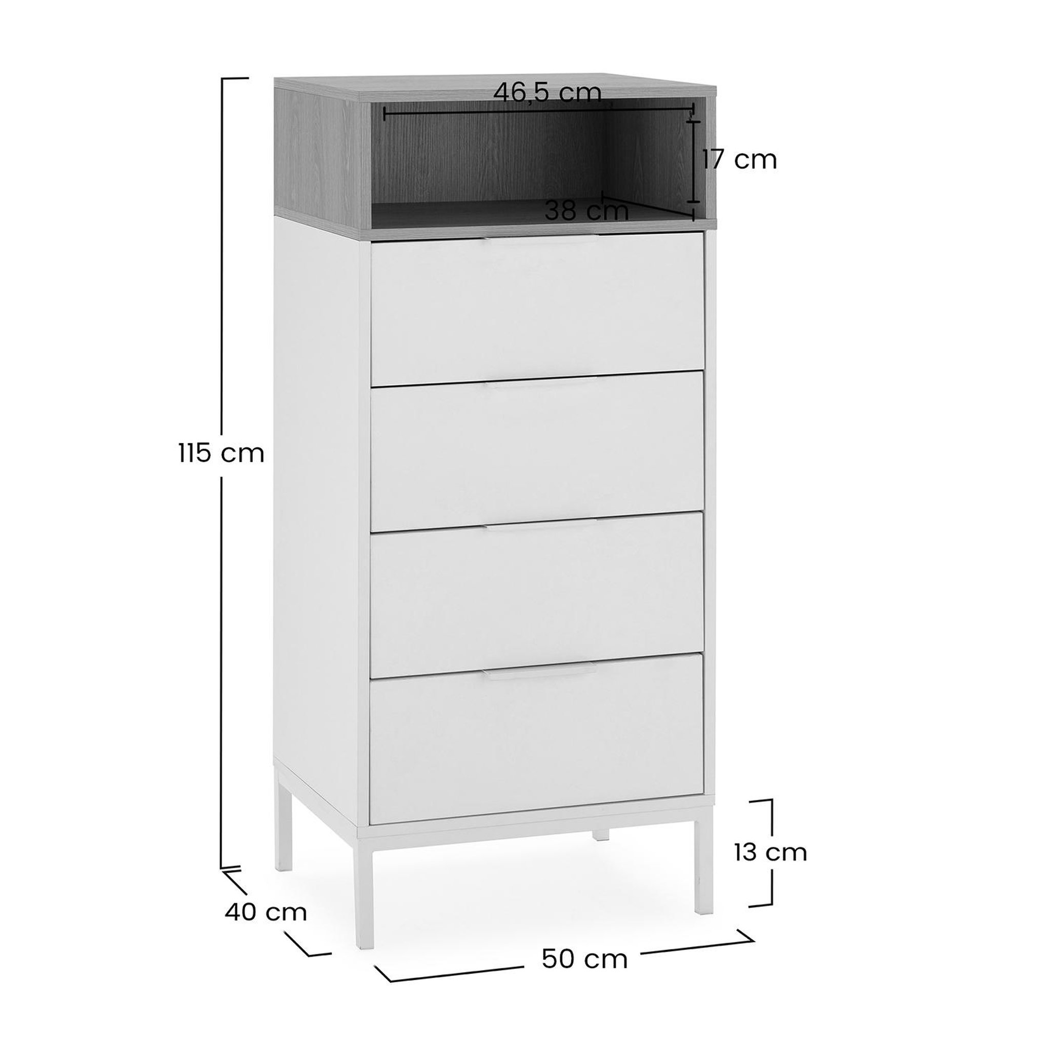 Voir la diapositive 6 : VS VENTA-STOCK Commode haute Nieve 4 tiroirs couleur Blanc