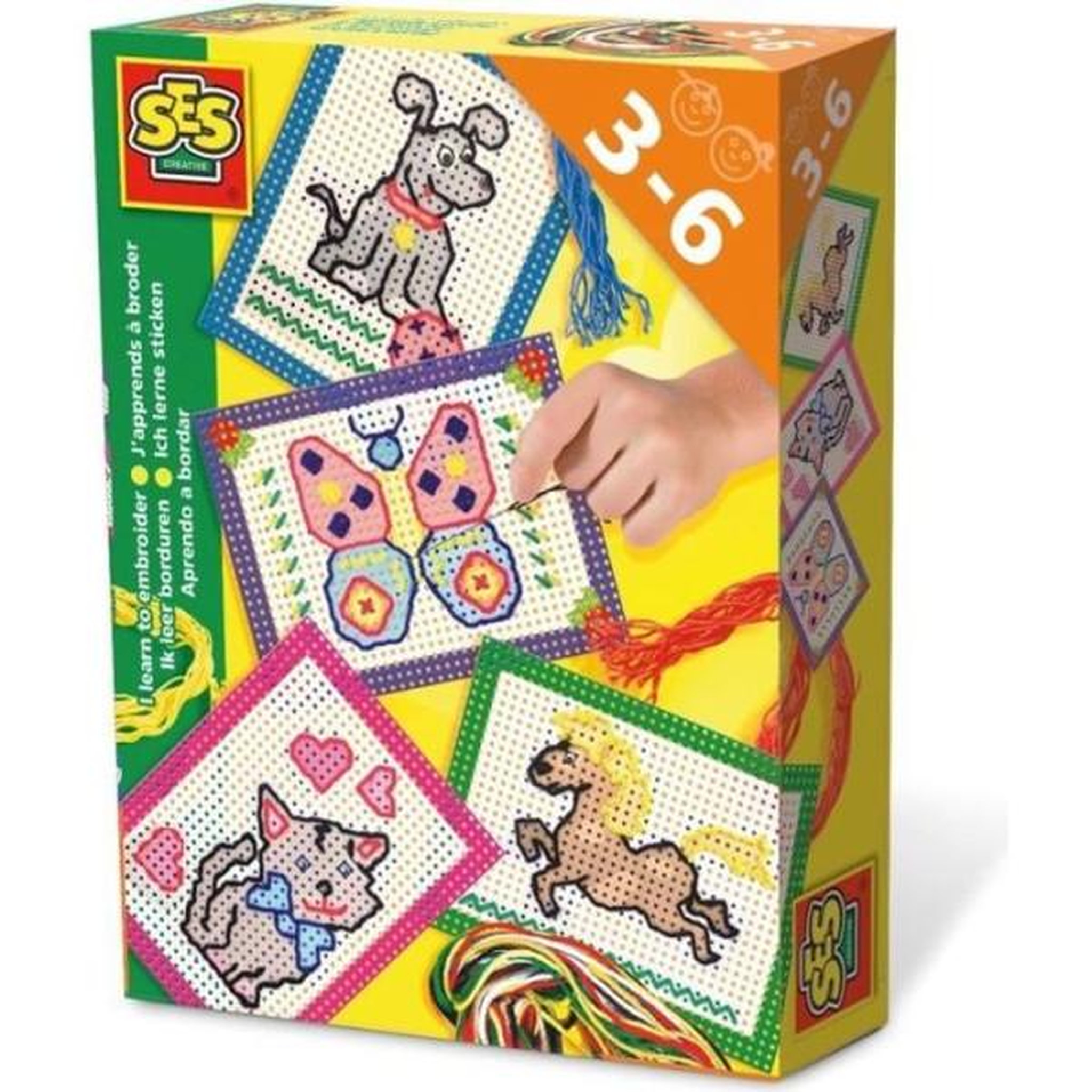 SES Creative SES CREATIVE - J'apprends a broder - Cartes préimprimées et perforées - Toile a gros trous - Pour enfant de plus de 3 ans