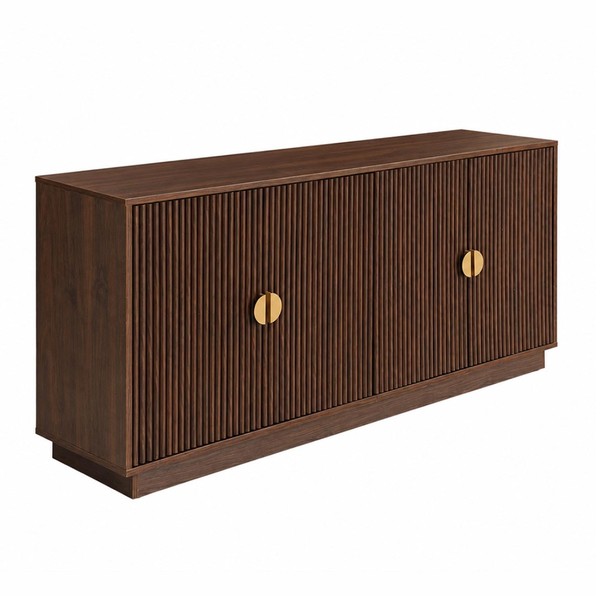 CONCEPT USINE Buffet 4 portes cannelées effet noyer 160 cm TEGAL