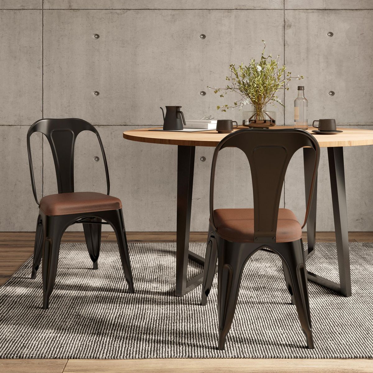 Rendez vous déco Lot de 2 chaises en métal noir et cuir synthétique marron - Charly