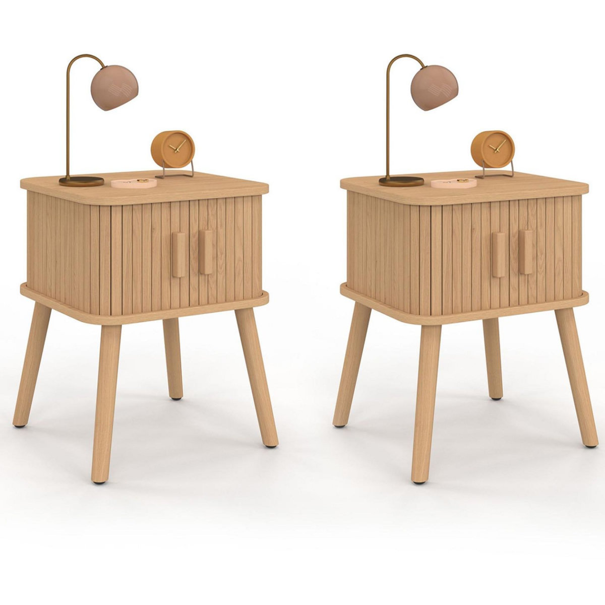ID MARKET Lot de 2 tables de chevet ROMIE effet lattes 2 portes coulissantes