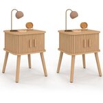 ID MARKET Lot de 2 tables de chevet ROMIE effet lattes 2 portes coulissantes