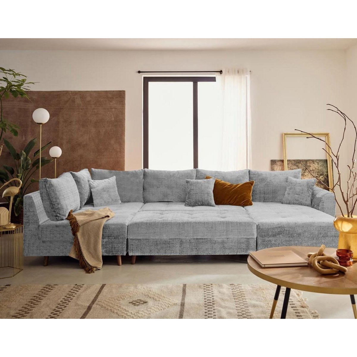 LISA DESIGN Rune - canapé panoramique d'angle gauche 7 places en velours texturé