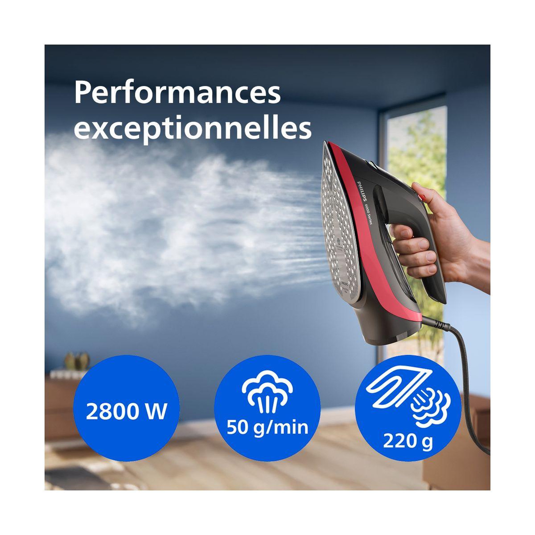 Voir la diapositive 5 : Philips Fer à repasser DST6130/40 fer à vapeur Série 6000 Noir/Rouge, 2600W