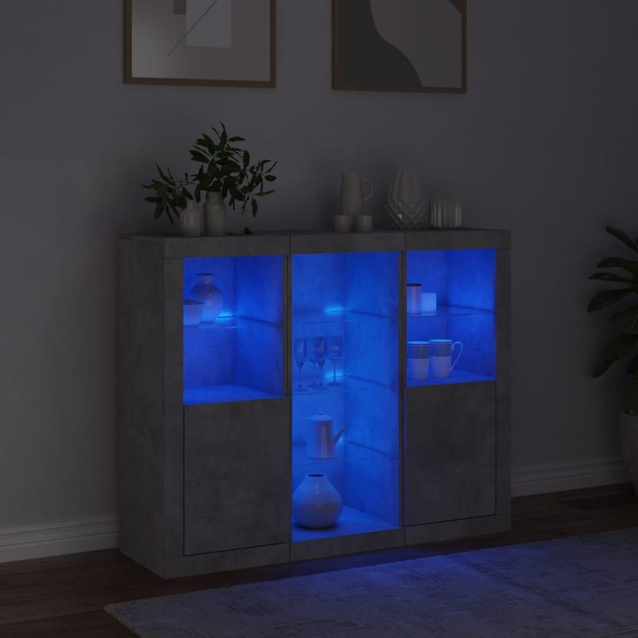 Voir la diapositive 3 : VIDAXL Buffets avec lumieres LED 3 pcs gris beton bois d'ingenierie