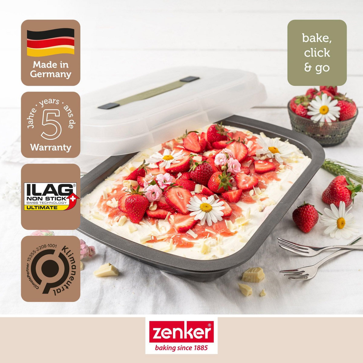 ZENKER Moule à gâteaux rectangulaire avec couvercle de transport 34 x 24 cm Zenker Bake Click and Go