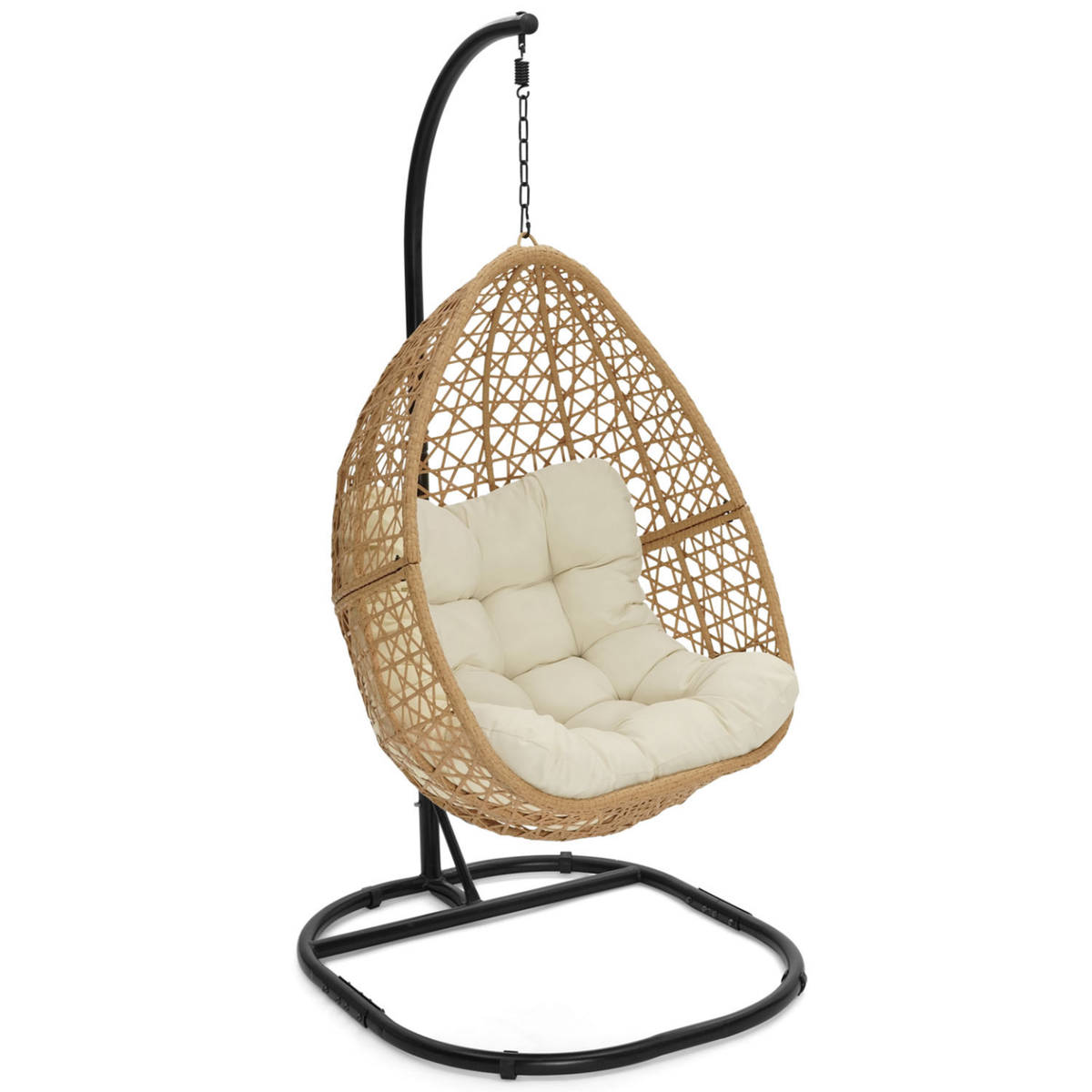 ID MARKET Fauteuil lune suspendu ajouré effet rotin avec coussin écru