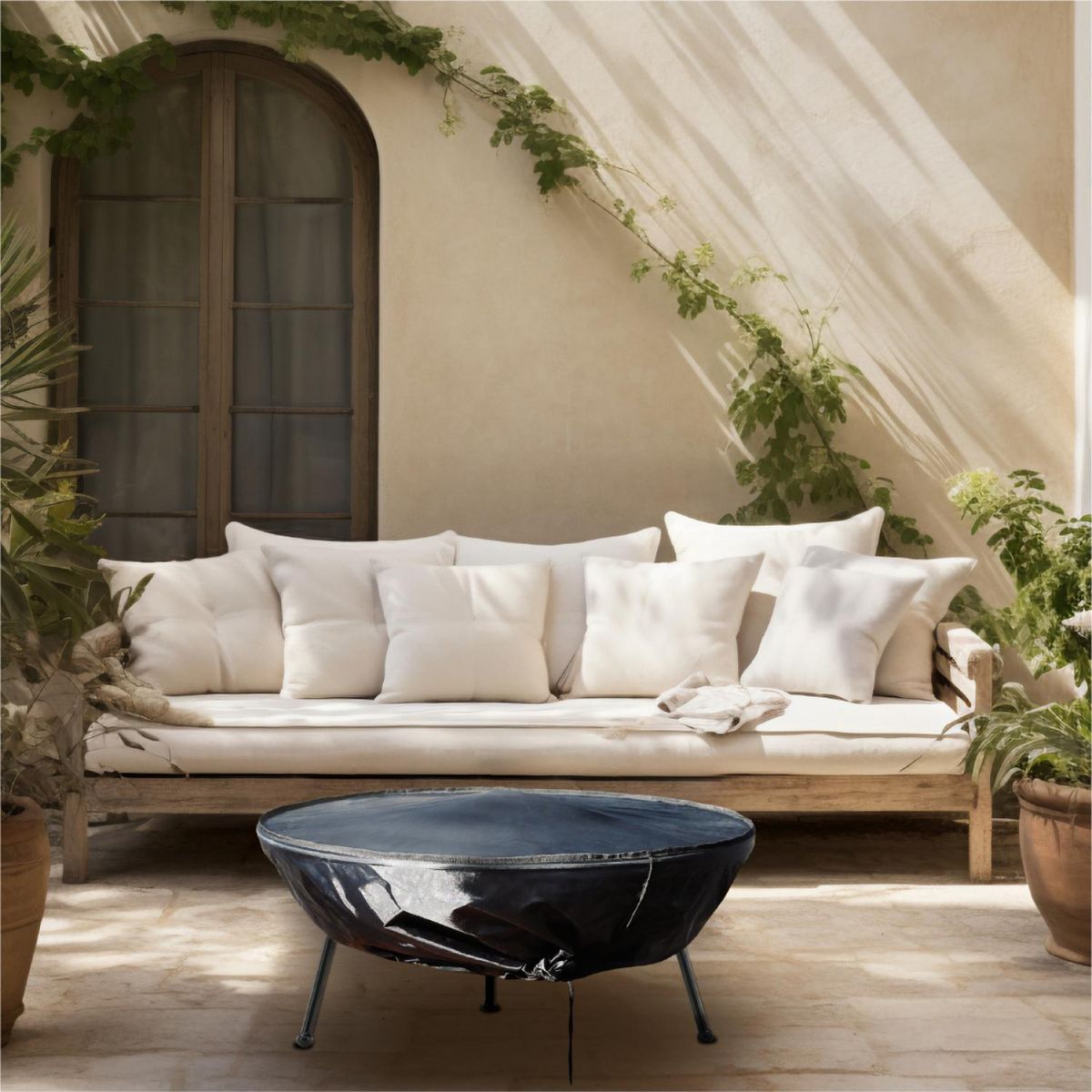 LINXOR Bâche, housse de protection pour brasero - Imperméable - Diam 85 cm x H 40 cm - Noir