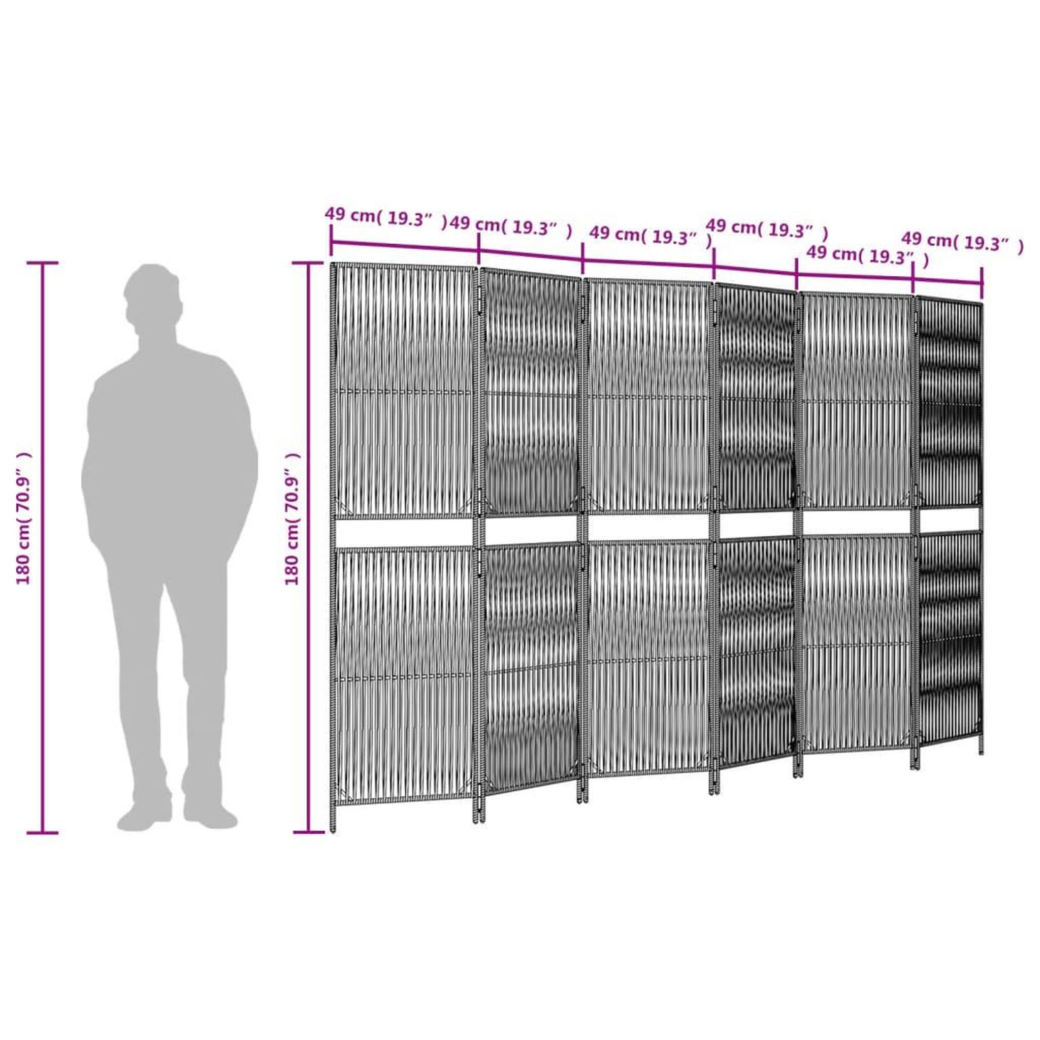 Voir la diapositive 6 : VIDAXL Cloison de separation 6 panneaux gris resine tressee