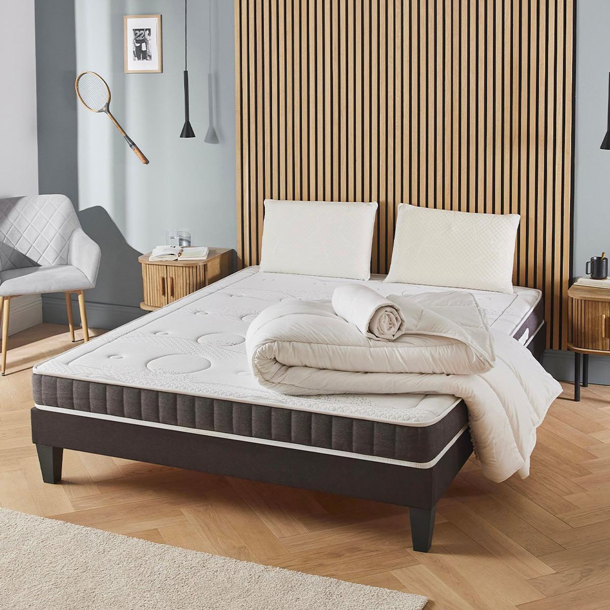 OLYMPE LITERIE OLYMPE LITERIE | Pack Prêt à dormir INTUITION | Matelas Mémoire de forme + Sommier Bois + Accessoires