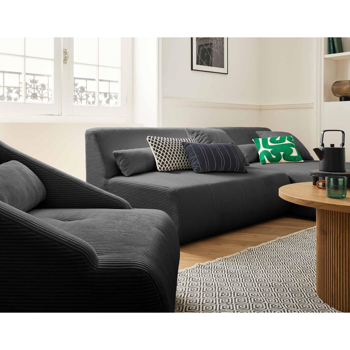 LISA DESIGN Onyx - canapé modulable d'angle réversible 4 places - en velours côtelé