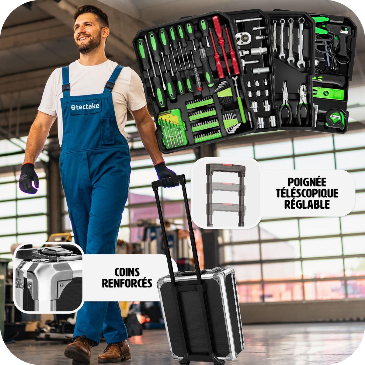 tectake Caisse à outils aluminium 1200 pièces noir