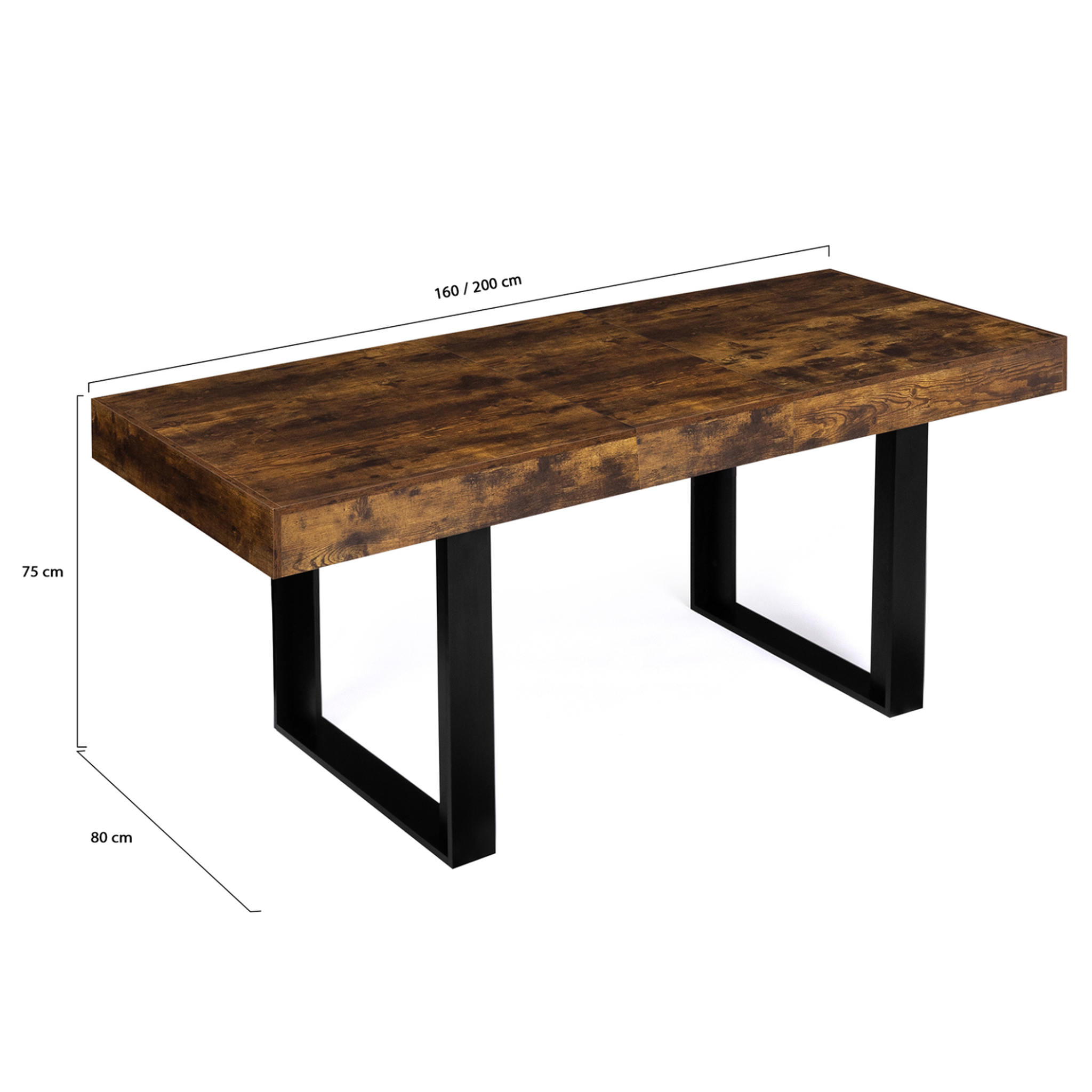 Voir la diapositive 5 : ID MARKET Table à manger extensible rectangle phoenix 4-8 personnes bois effet vieilli et noir 160-200 cm