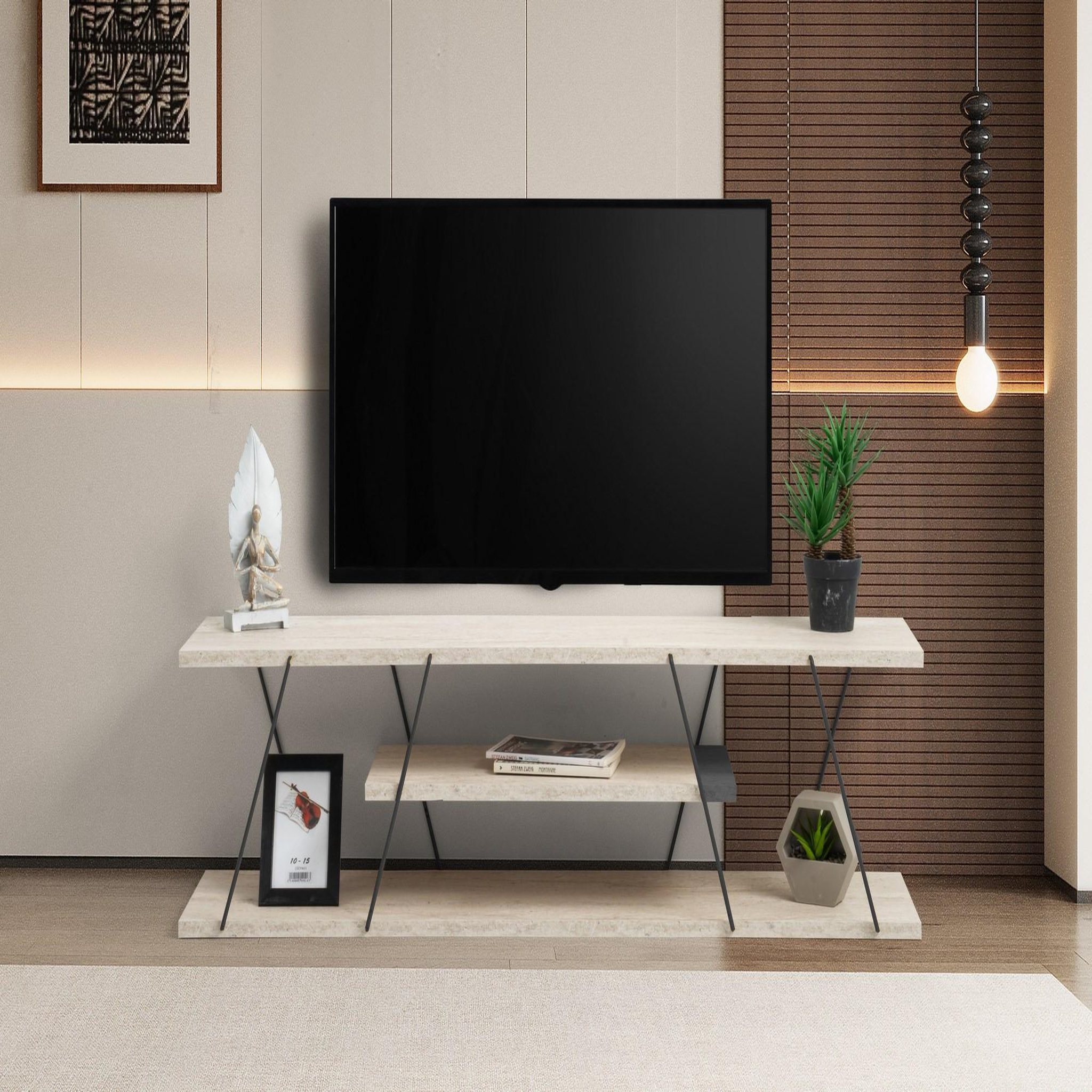Voir la diapositive 3 : Habitat et Jardin Meuble tv en bois  canaz  - 120 x 30 x 33 cm - beige