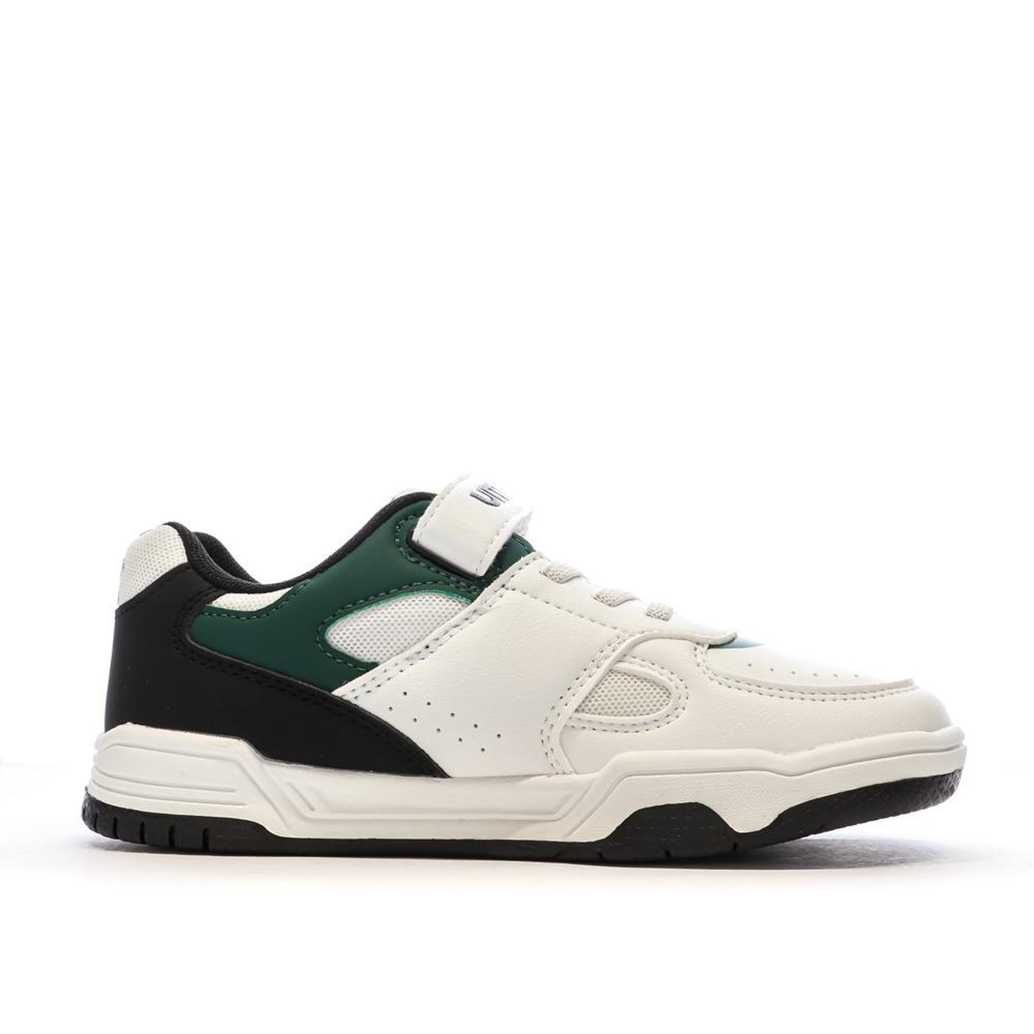 Voir la diapositive 2 : UMBRO Baskets Blanches/Noires/Vert Garçon Umbro Travys