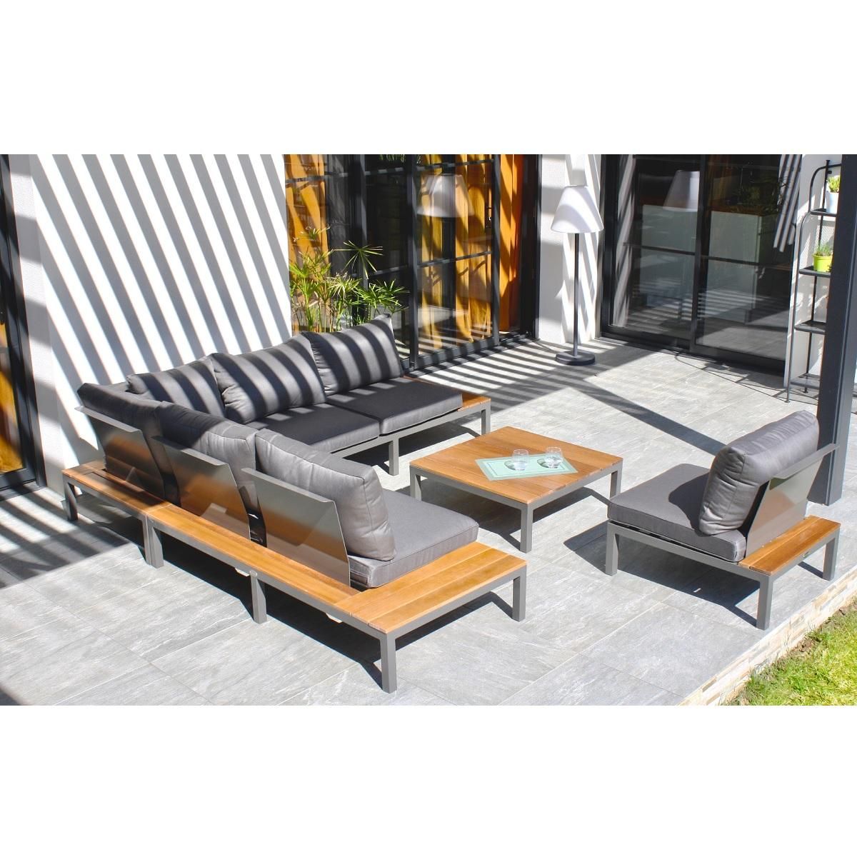 DCB GARDEN Salon bas de jardin - 6 places - Aluminium/bois - Anthracite - NAGANO