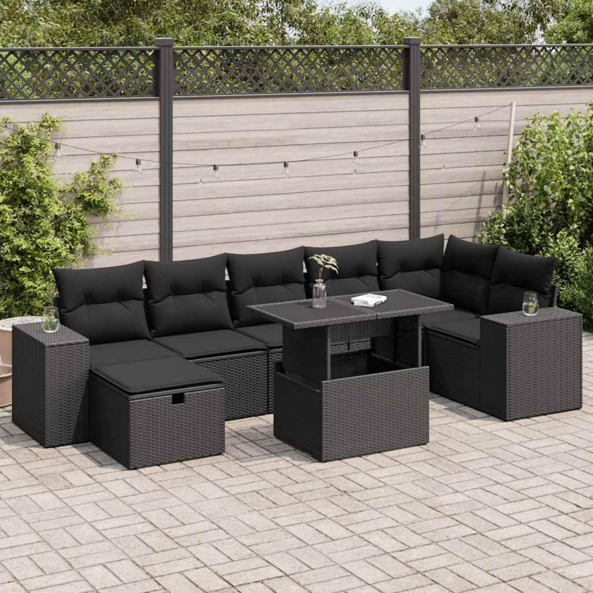 VIDAXL Salon de jardin 5 pcs avec coussins noir resine tressee