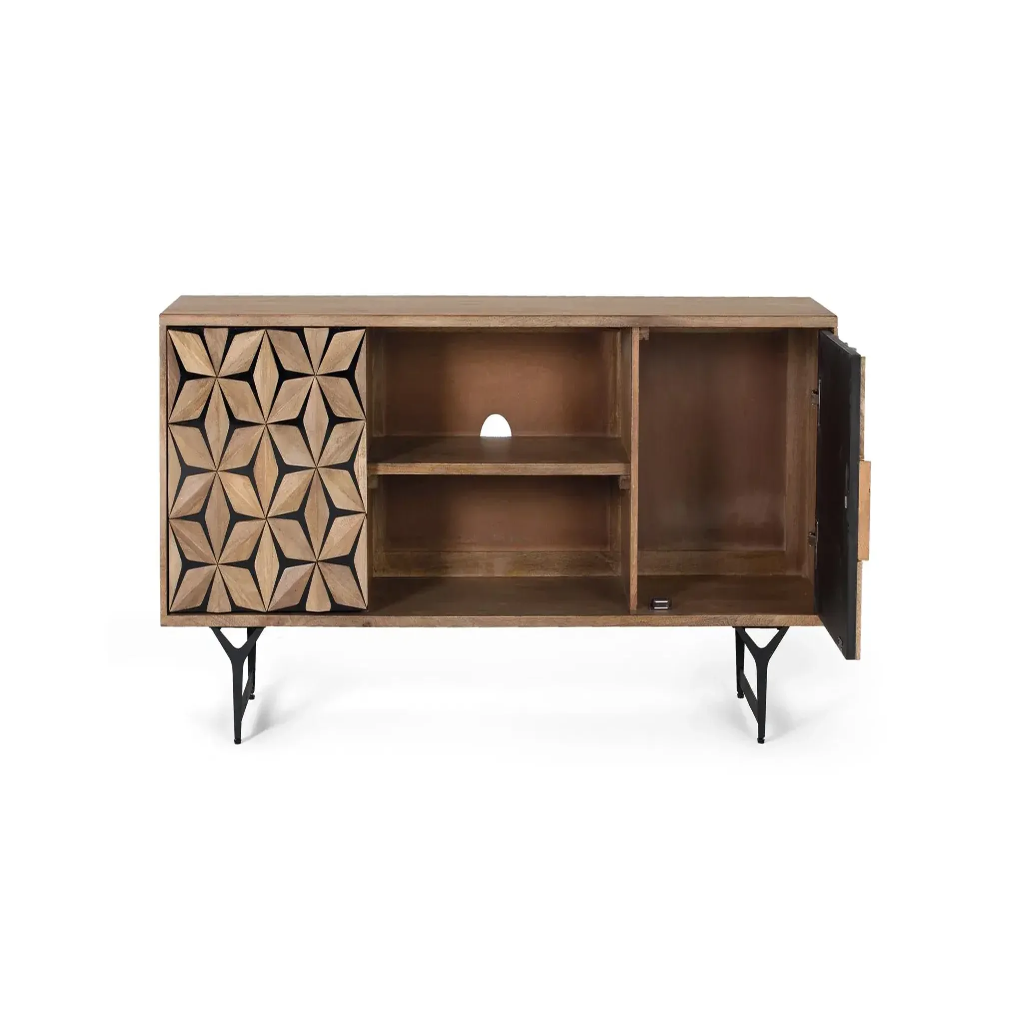 Voir la diapositive 2 : GINER Y COLOMER SL Meuble tv en bois de manguier 147 cm style contemporain géométrique