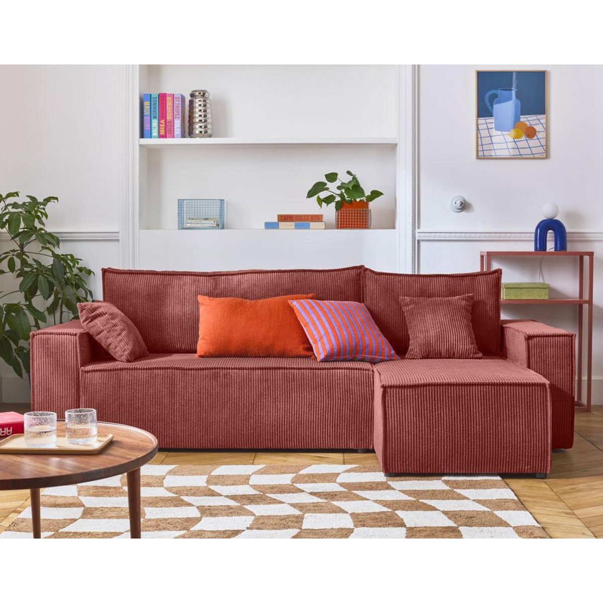 BEST MOBILIER Cezanne - canapé d'angle réversible - 4 places - convertible avec coffre - en velours côtelé