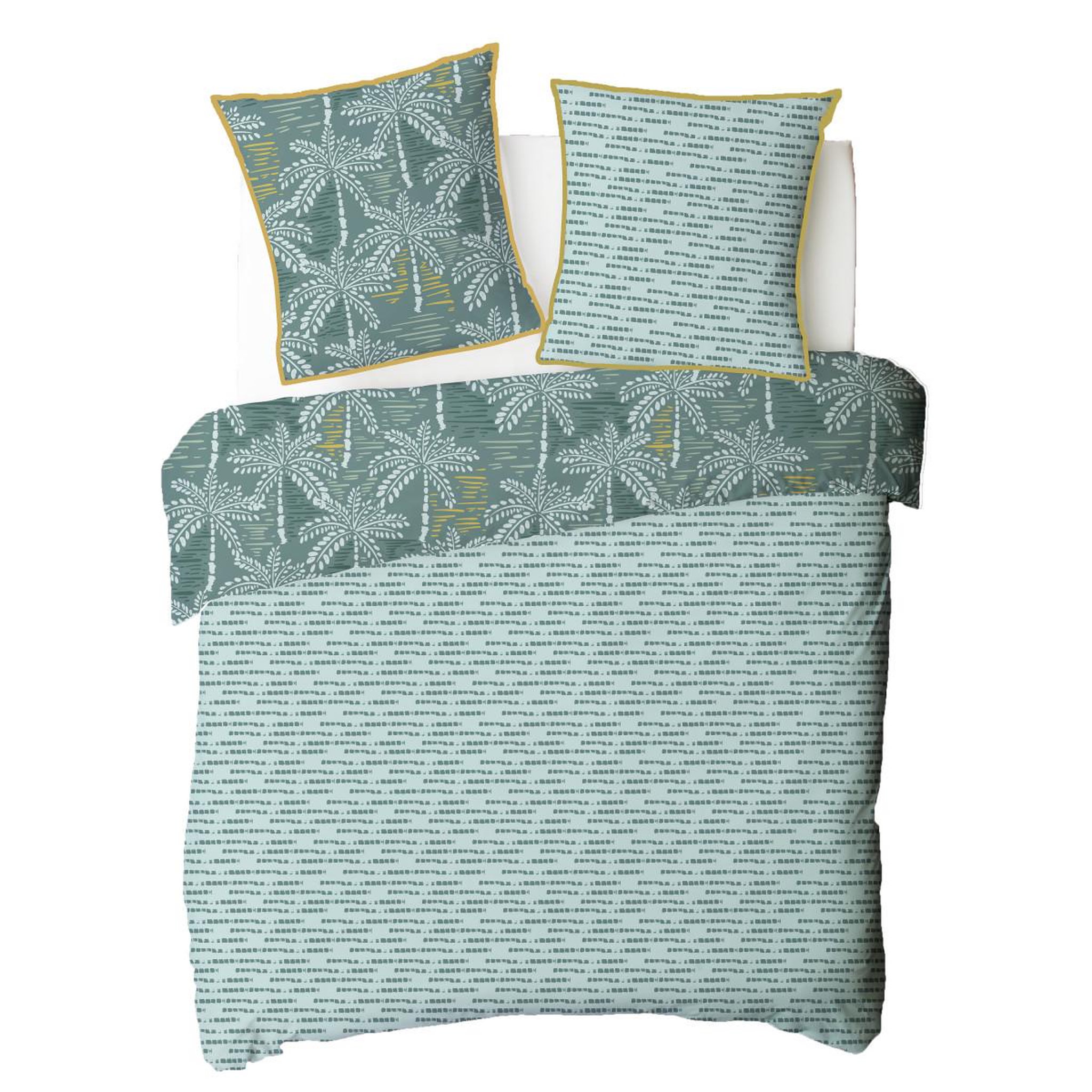 Voir la diapositive 6 : FUTURE HOME Parure de lit double palmiers en microfibre lavée