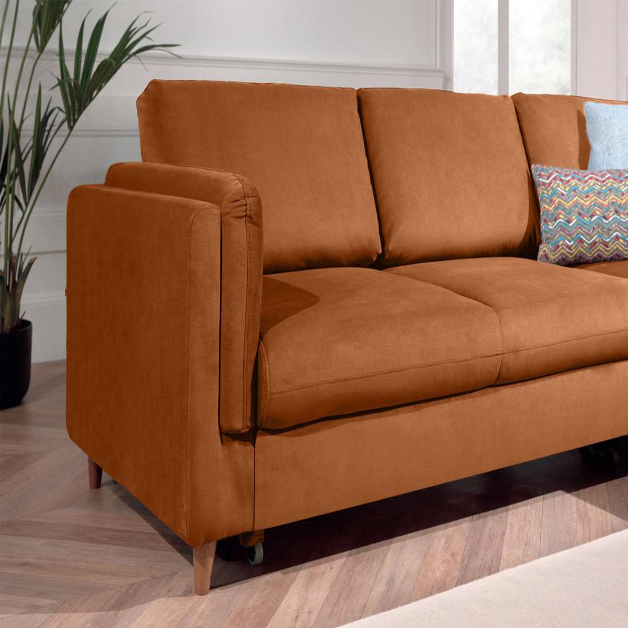Voir la diapositive 4 : BEST MOBILIER Brooke - canapé d'angle droit - convertible - 5 places - en velours