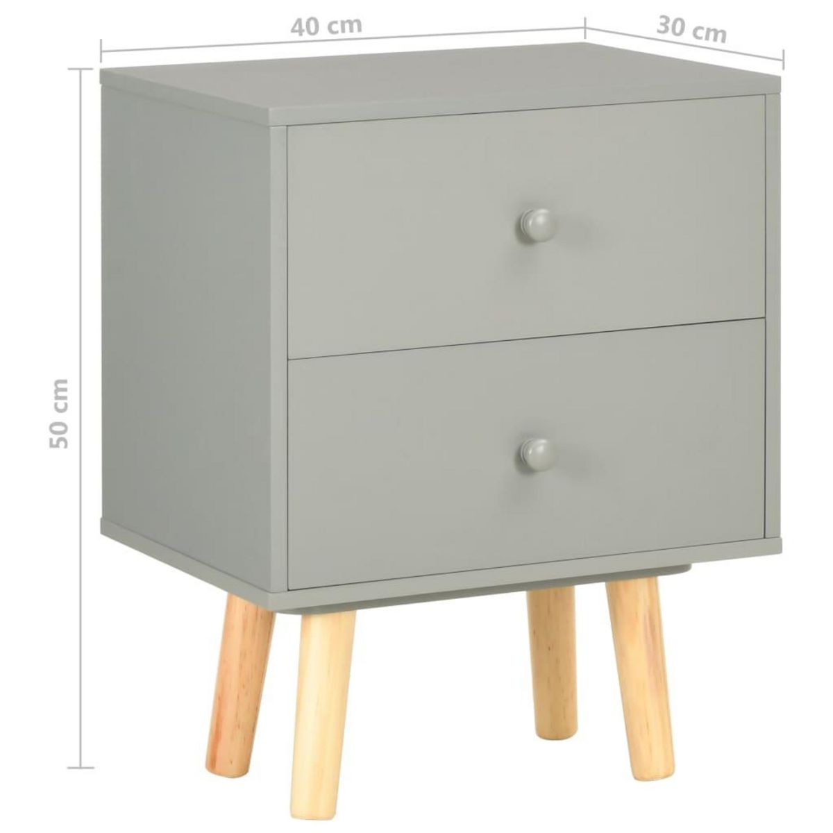 VIDAXL Tables de chevet 2 pcs Gris 40 x 30 x 50 cm Pin massif