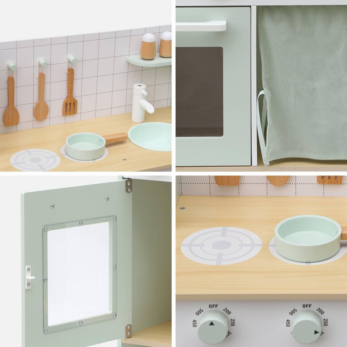 SWEEEK Cuisine en bois vert céladon cocotte pour enfant avec accessoires