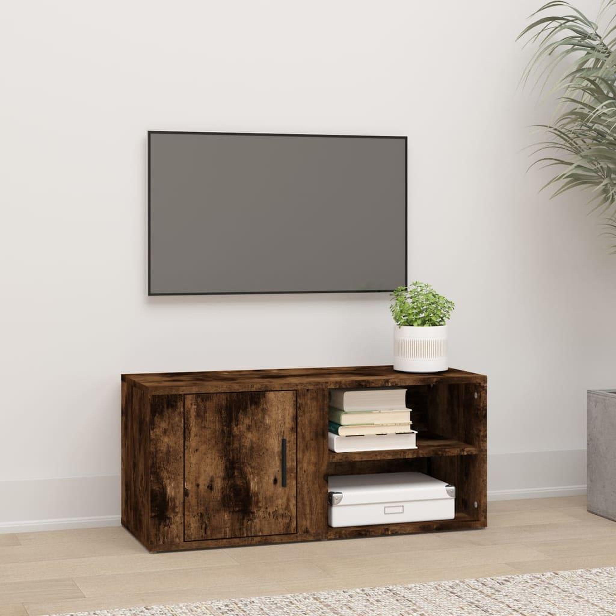 Voir la diapositive 1 : VIDAXL Meuble TV Chene fume 80x31,5x36 cm Bois d'ingenierie