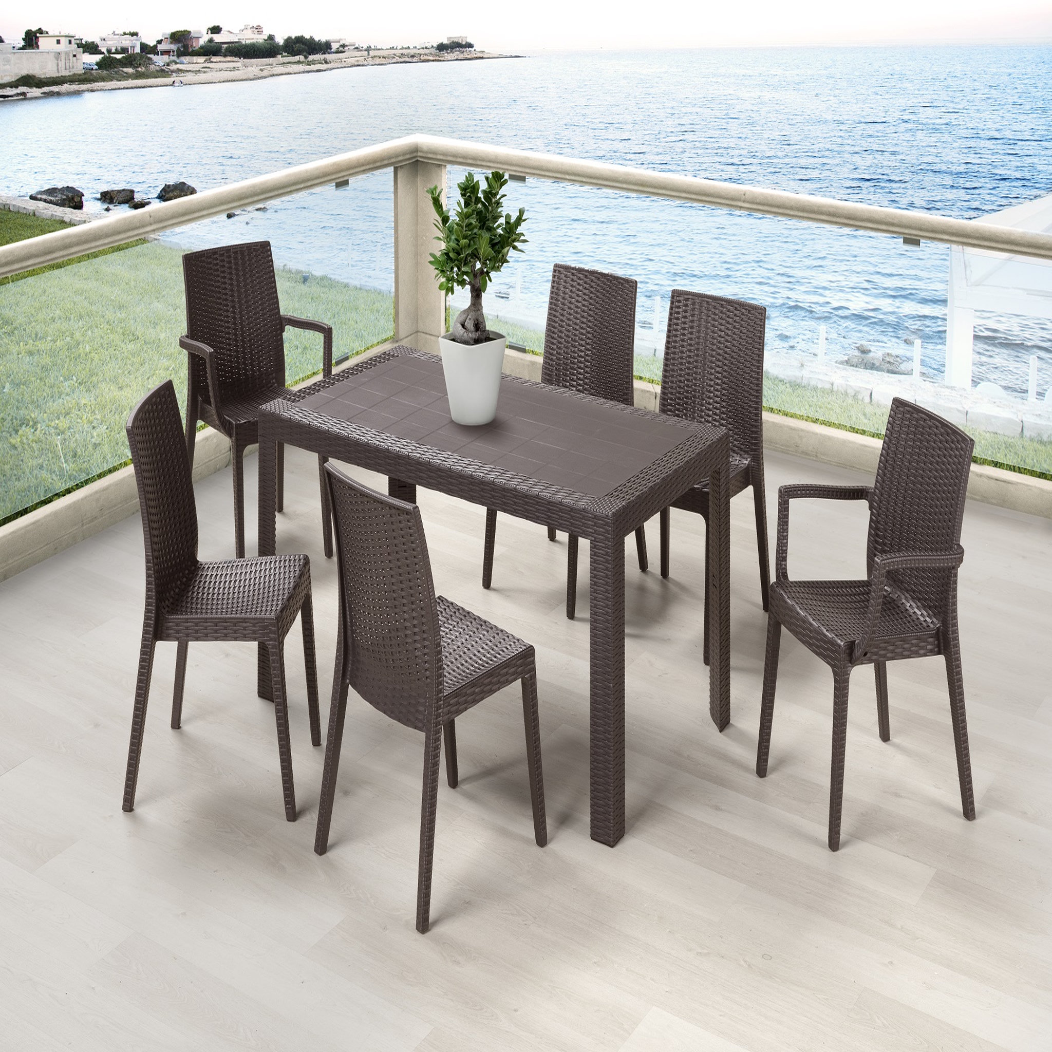 Voir la diapositive 6 : ARETA Lot de 4 chaises et de 2 fauteuils de jardin - Chocolat - URANO