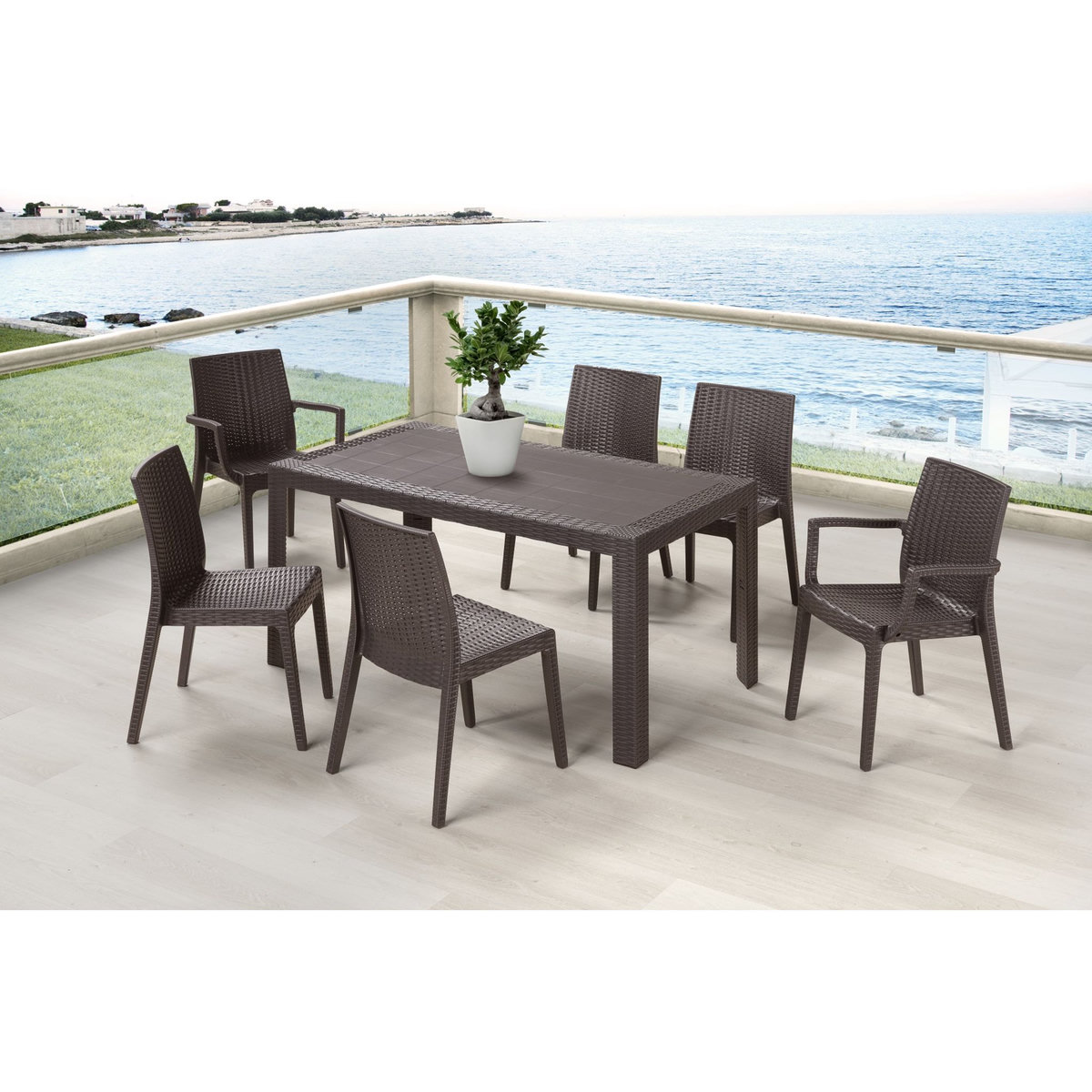 ARETA Lot de 4 chaises et de 2 fauteuils de jardin - Chocolat - URANO