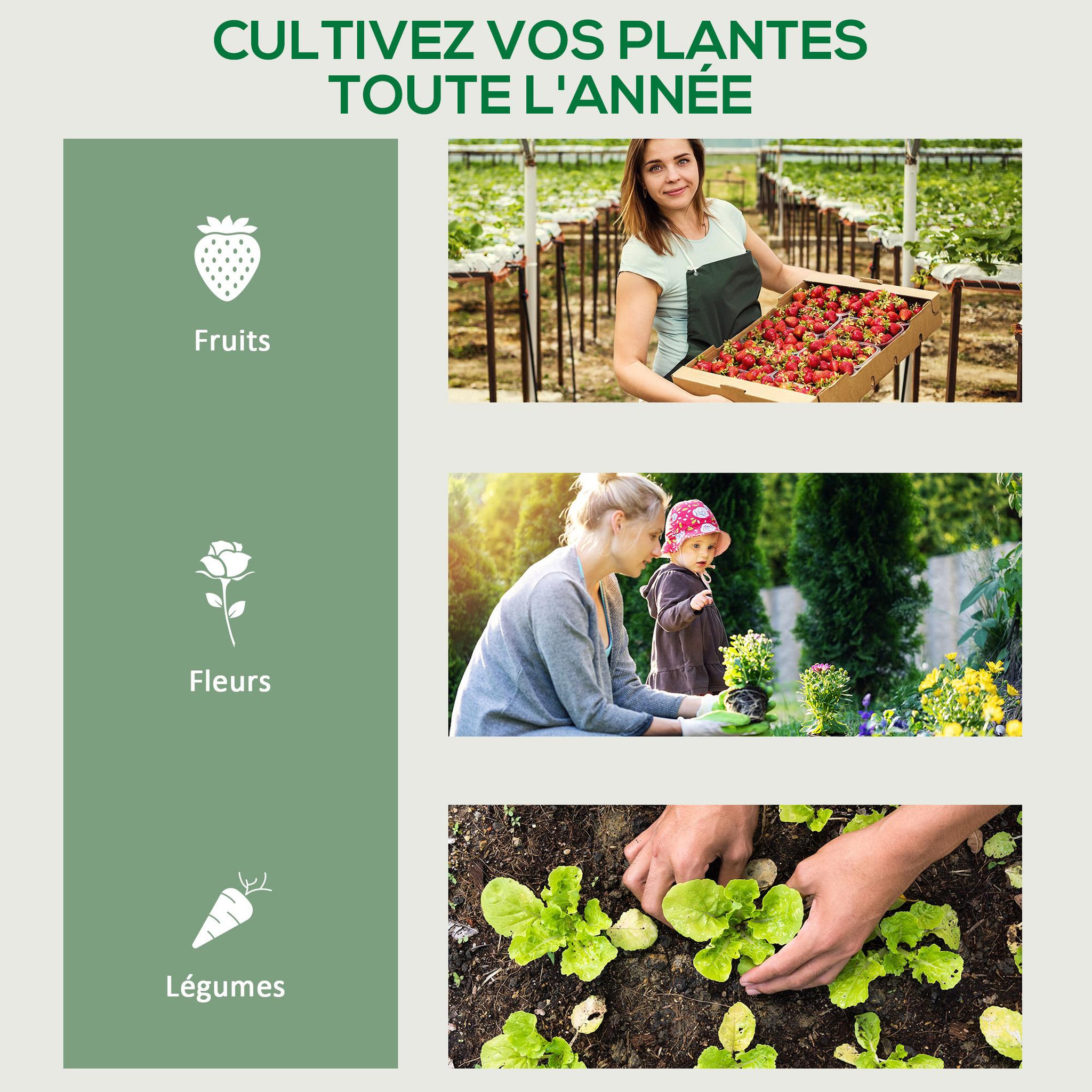 Voir la diapositive 6 : OUTSUNNY Serre de jardin balcon sur roulettes 4 étagères dim. 0,69l x 0,5l x 1,65h m acier thermolaqué bâche pvc porte zippée transparente