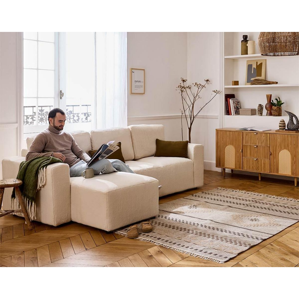 LISA DESIGN Livy - canapé d'angle réversible 4 places convertible avec coffre en fausse fourrure