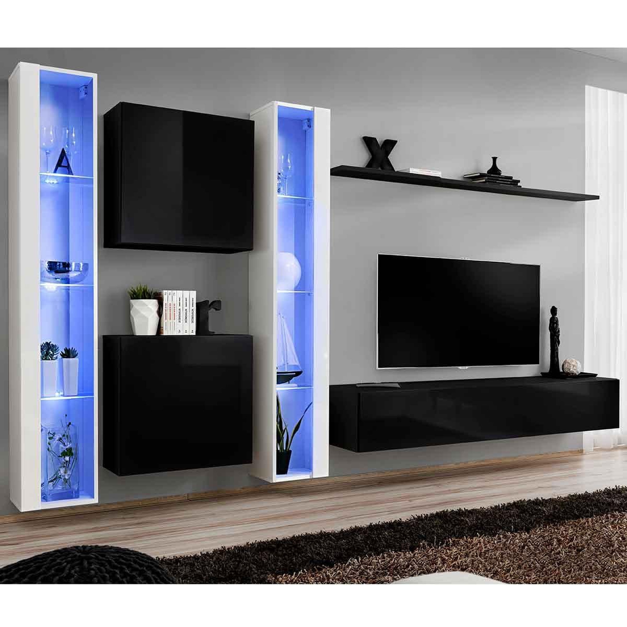 Paris Prix Meuble tv mural design  switch xvi  330cm noir & blanc