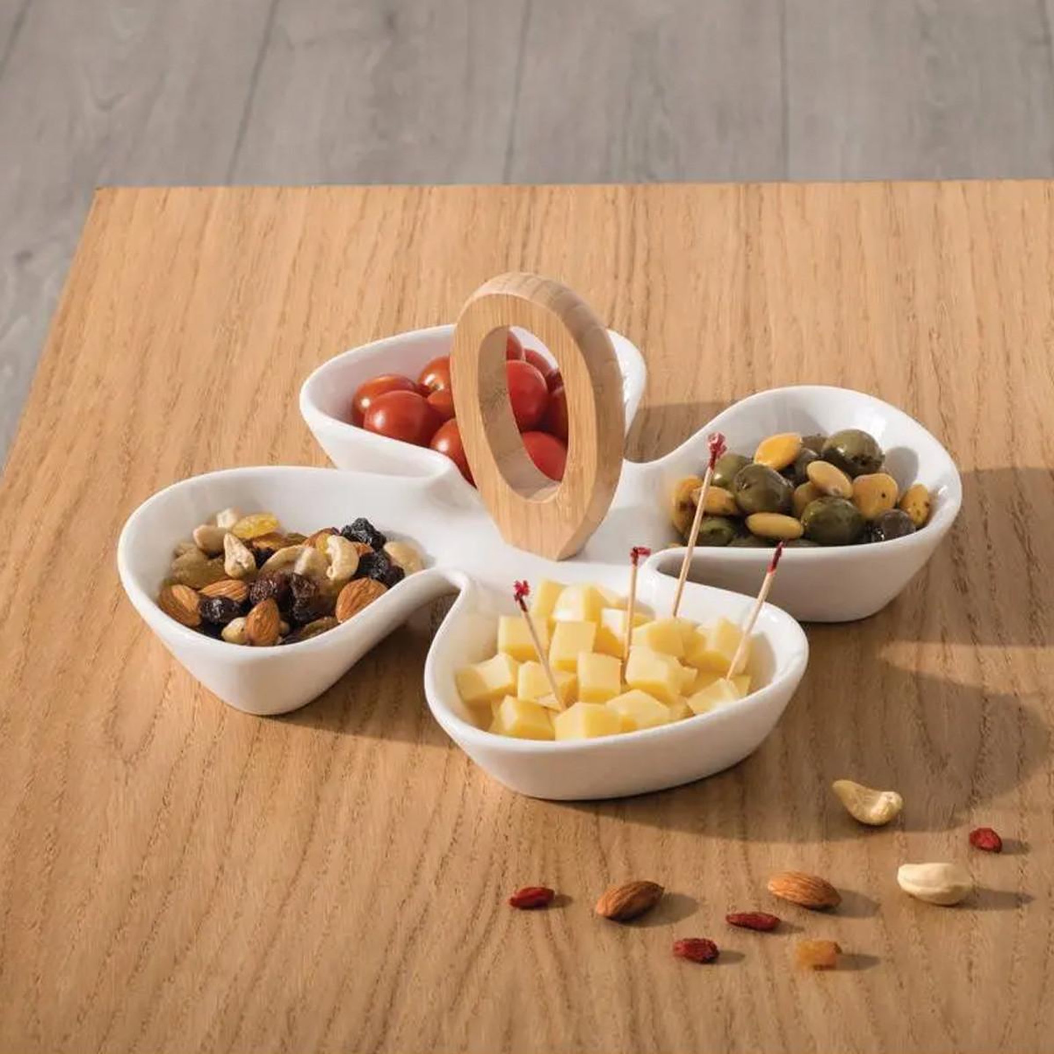 Voir la diapositive 2 : SECRET DE GOURMET Plat apéritif à poignée  trèfle  28cm blanc